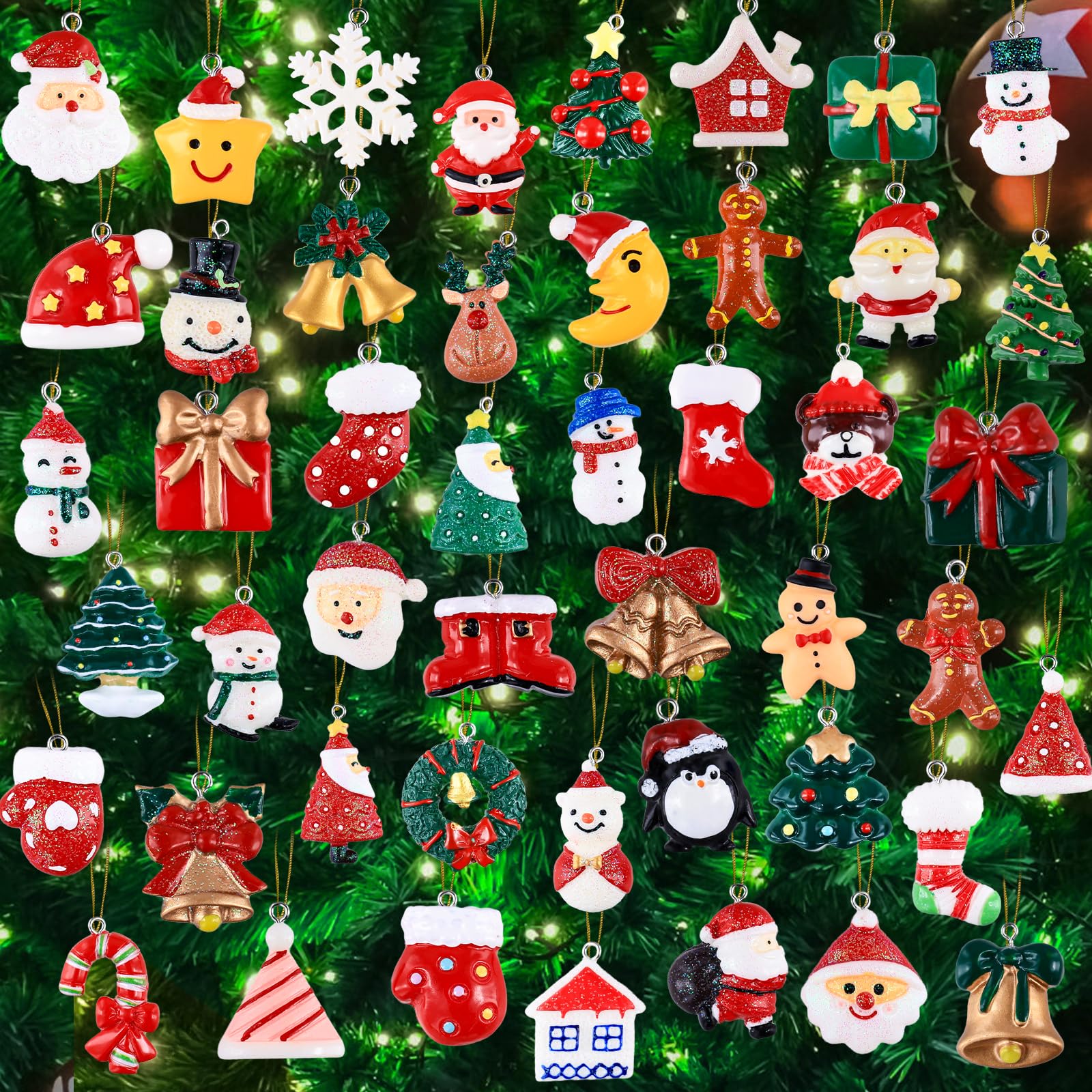 Décorations de Noël rustiques Garma : lot de 72 mini figurines en résine à suspendre