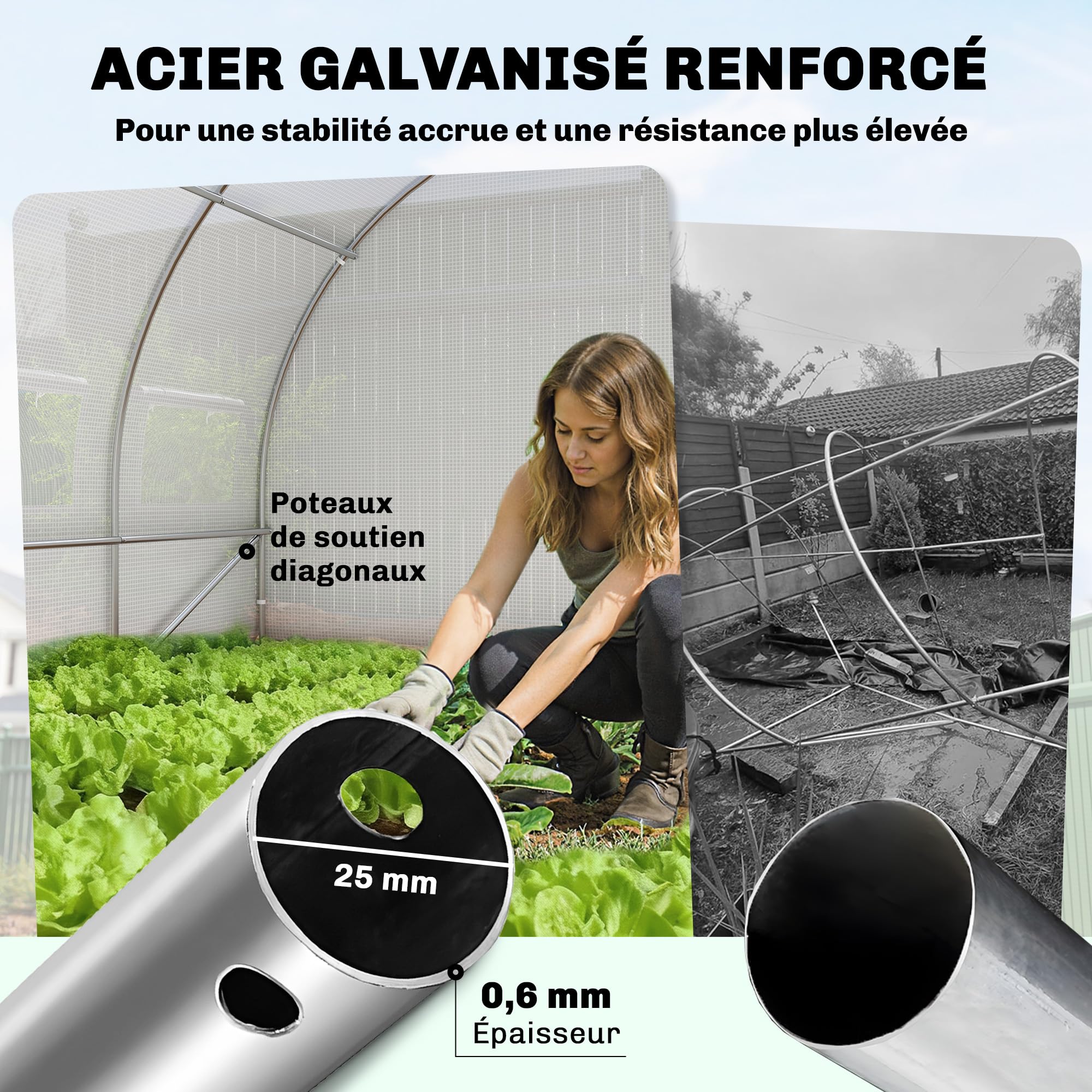 Outsunny Tunnel Serra 18m2 1 Porta 12 Finestre 295x597x200cm Bianco | Tunnel serra da giardino, finestre con zanzariere, telo in PE ad alta densità 140 g/m², prolungato 20 cm, per esterno