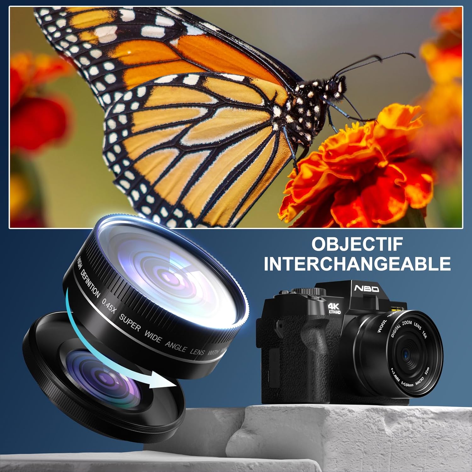 NBD Digital Camera with detachable wide-angle and macro lenses