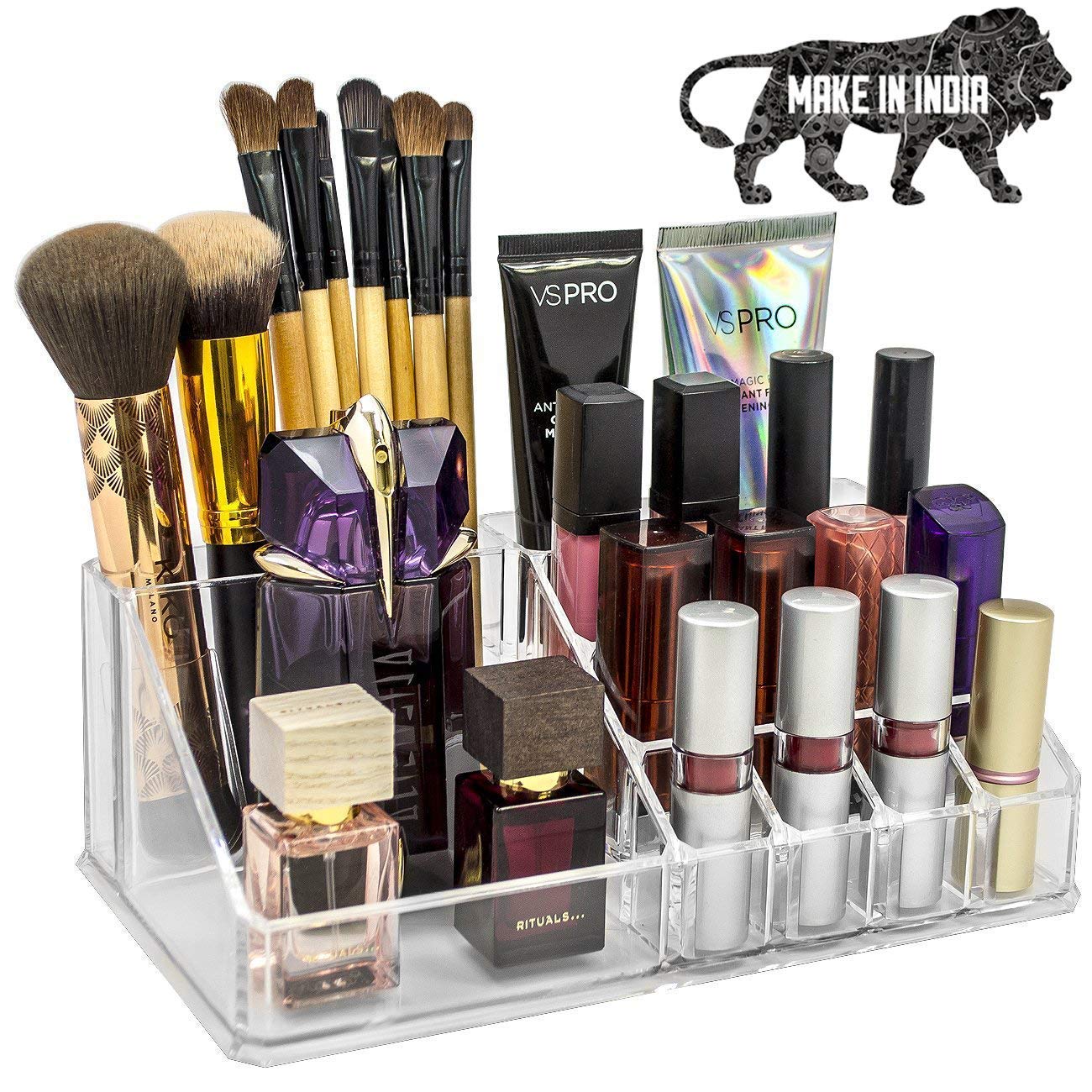 Large Acrylic Makeup Mascara Liner Brush Storage Lipstick Cosmetic Organizer Case Holder