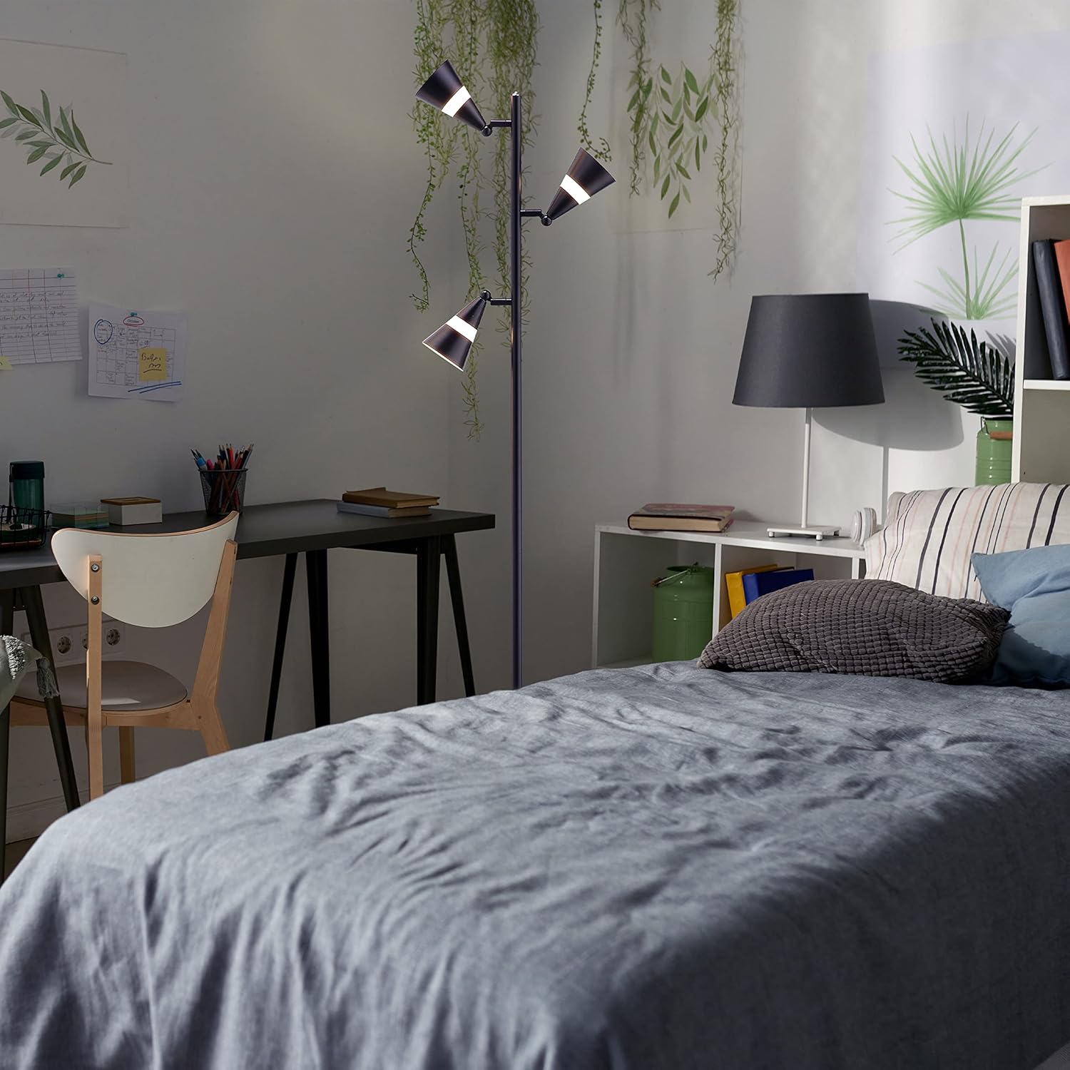 O’Bright Ash - 3-Light LED Tree Floor Lamp, Dimmable 3-Head LED, Multidirectional Standing lamp, Adjustable Multi-Shade, Swivel Cone Floor Lamp for Living Room, Bedroom, Black