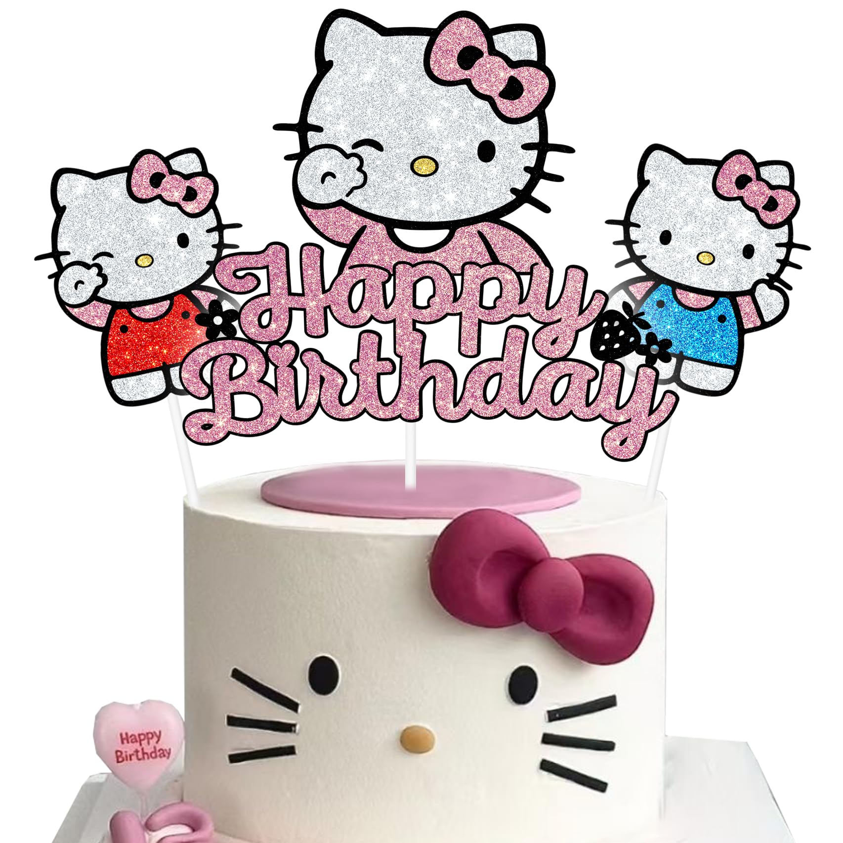 Cartoon cat birthday cake decoration, sparkling cat themed cake decoration
