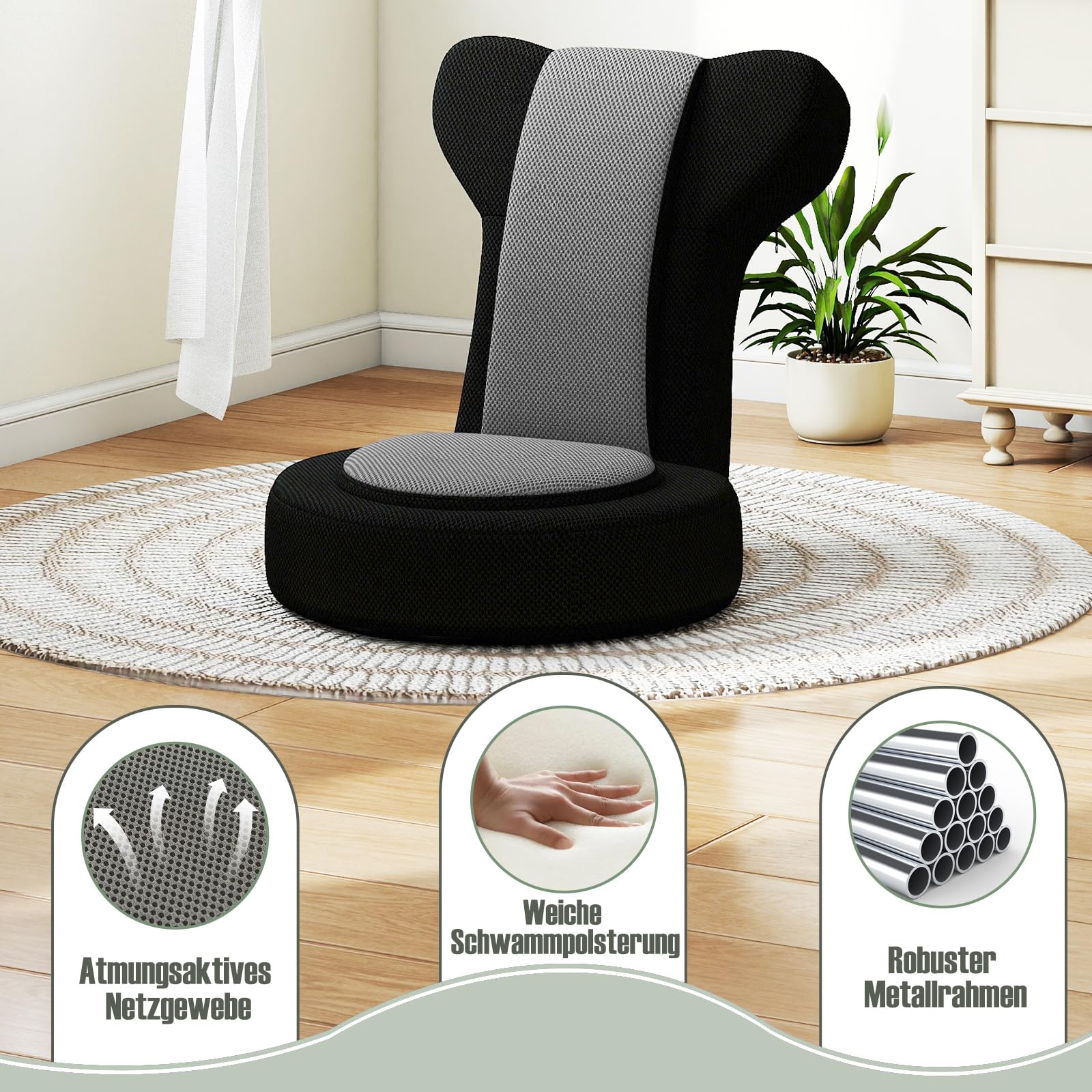 GOPLUS Bodenstuhl, Bodensofa mit Verstellbarer Kopfstütze & Rückenlehne, Bodensessel klappbarer mit Schlaffunktion & Liegefunktion, Floor Chair, Lazy Sofa, Meditationsstuhl für Wohnzimmer (Grau)