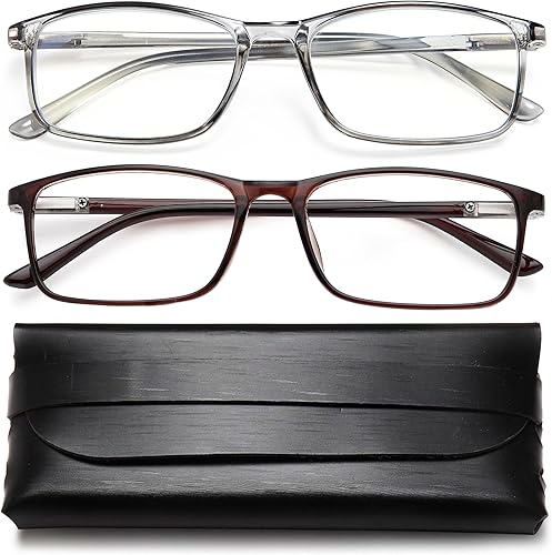 Lentes de lectura con bloqueo de luz azul, paquete de 2 lentes rectangulares para computadora para hombres y mujeres, color grismarrón, 0.5