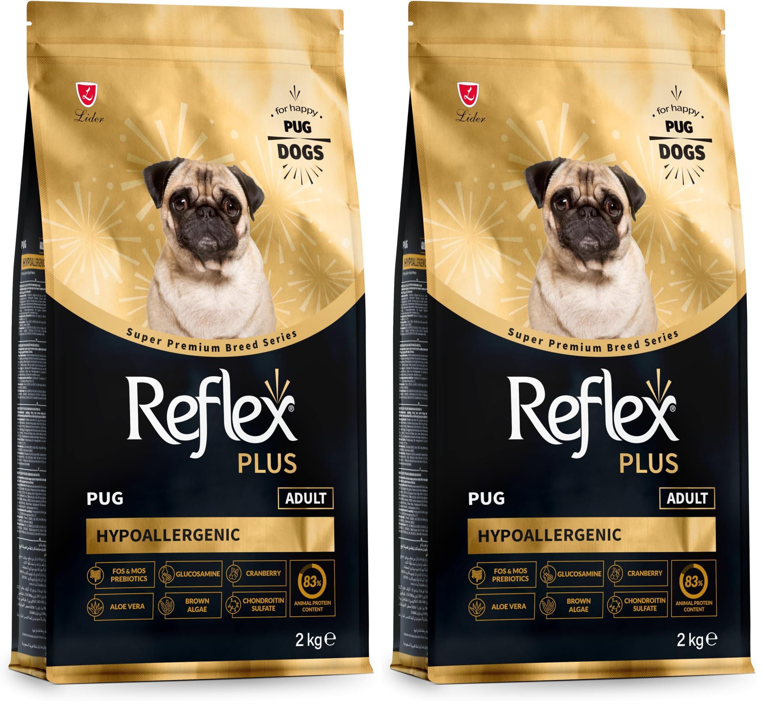 Reflex Plus Pug Yetişkin Köpek Maması 2 kg (2 paketi)
