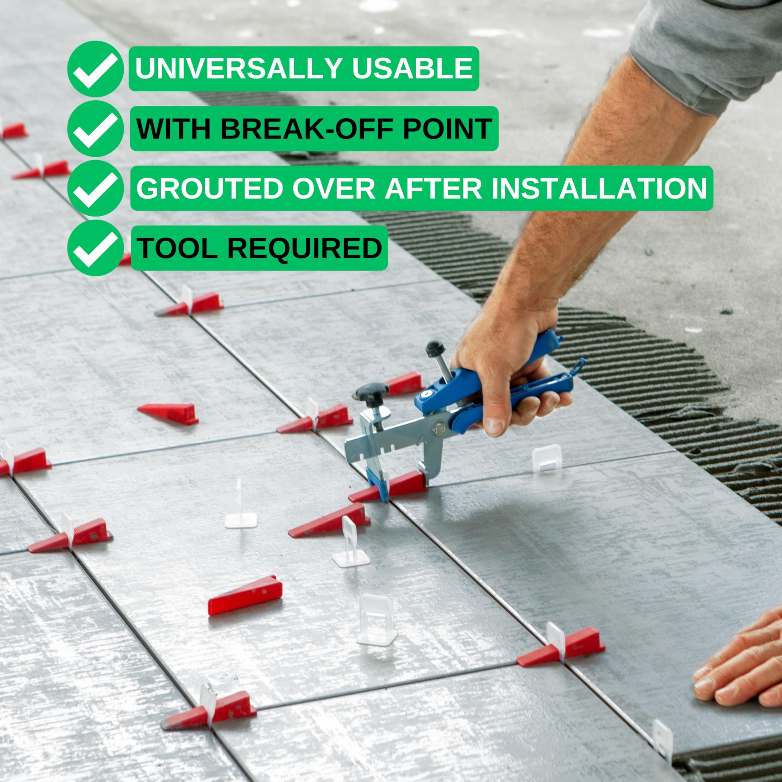 Distanziatori per piastrelle, per larghezza fuga 2 mm e altezza piastrella 3-15 mm, 100 pezzi, Distanziatore livellante, Sistema livellamento pavimenti, Utensili e Ausili piastrellatura, tile