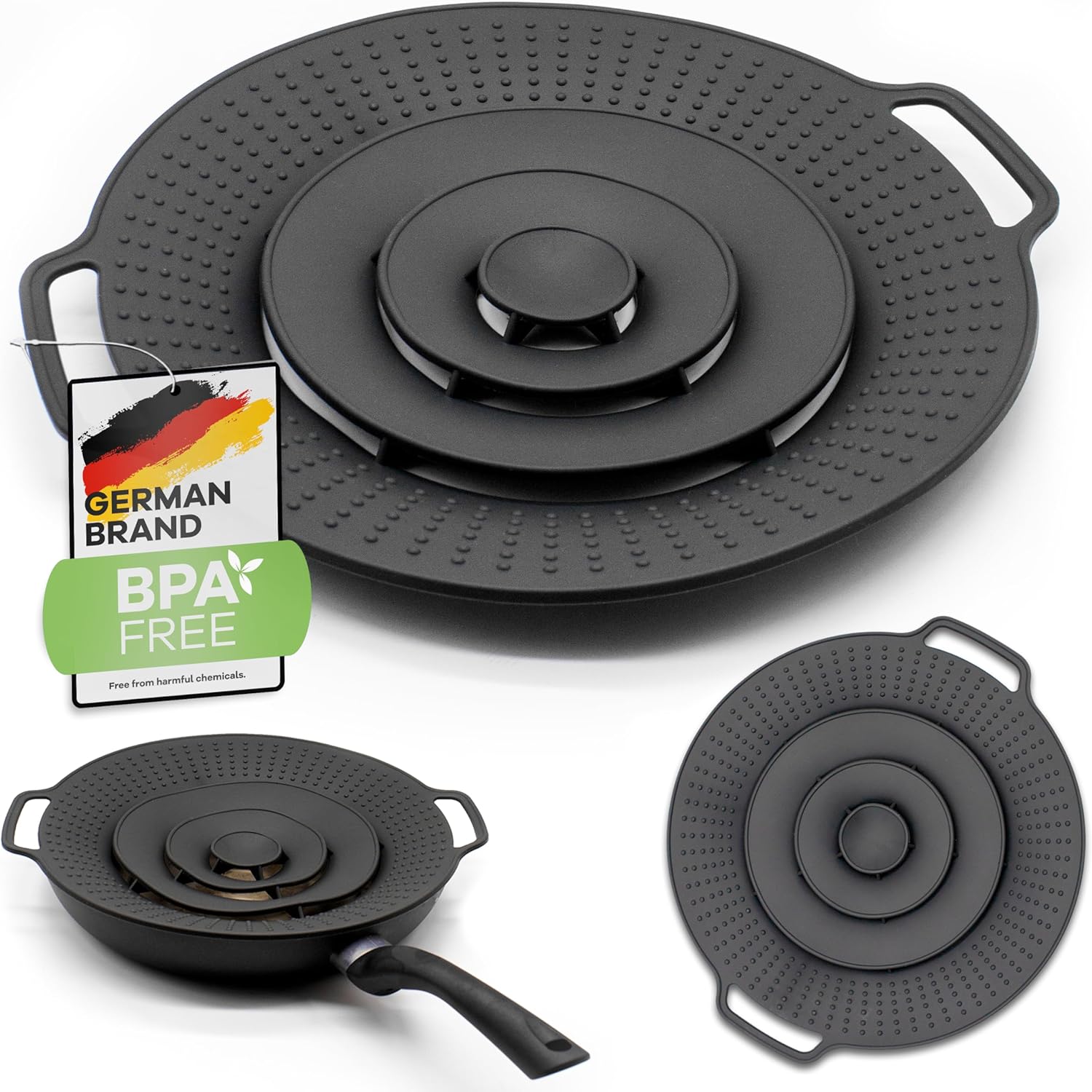 Coperchio Universale e Paraspruzzi in Silicone per Pentole e Padelle da 15-25 cm – Sicuro per gli alimenti - Previene l'ebollizione – coperchi in silicone, Paraschizzi padella, Pentola