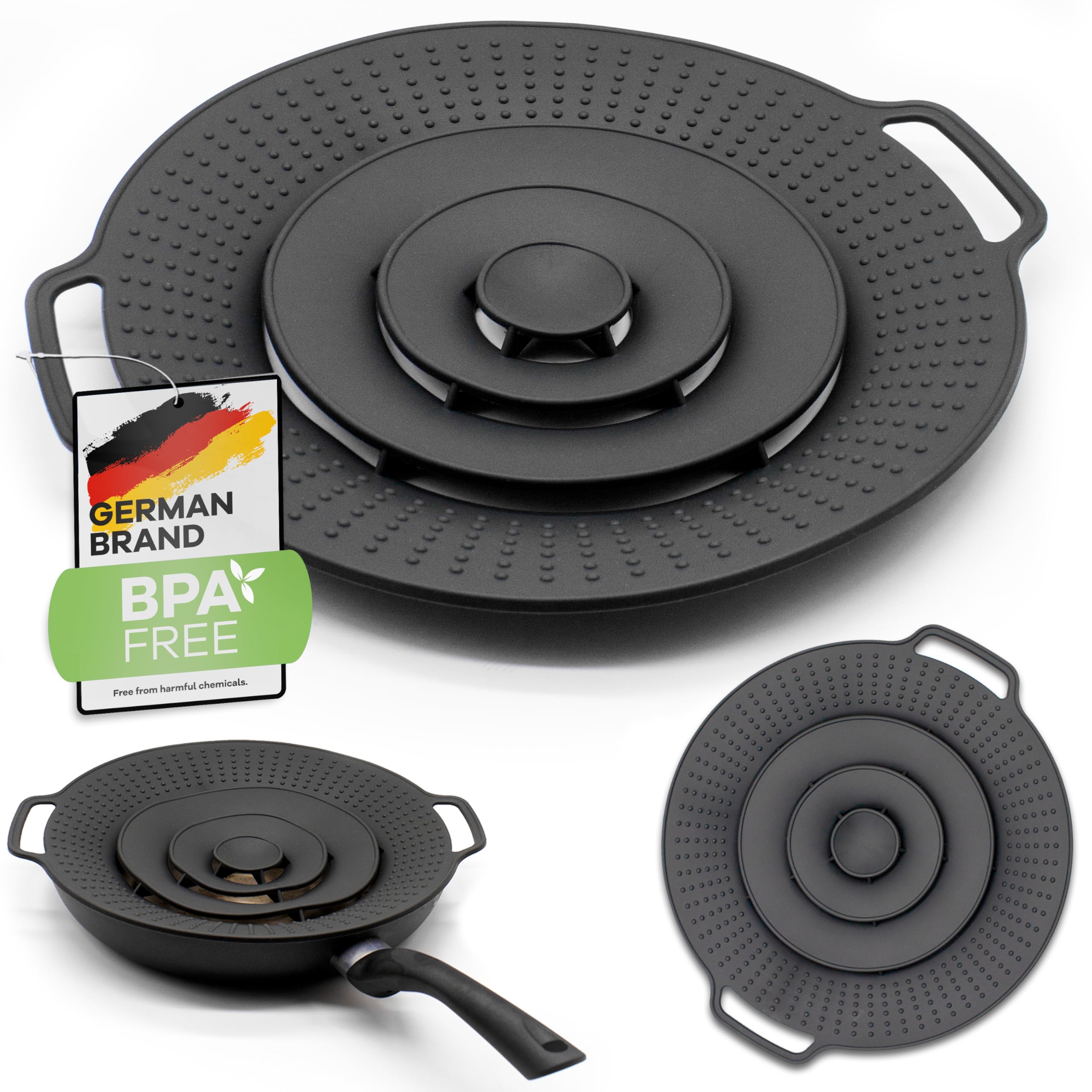 Coperchio Universale e Paraspruzzi in Silicone per Pentole e Padelle da 15-25 cm – Sicuro per gli alimenti - Previene l'ebollizione – coperchi in silicone, Paraschizzi padella, Pentola