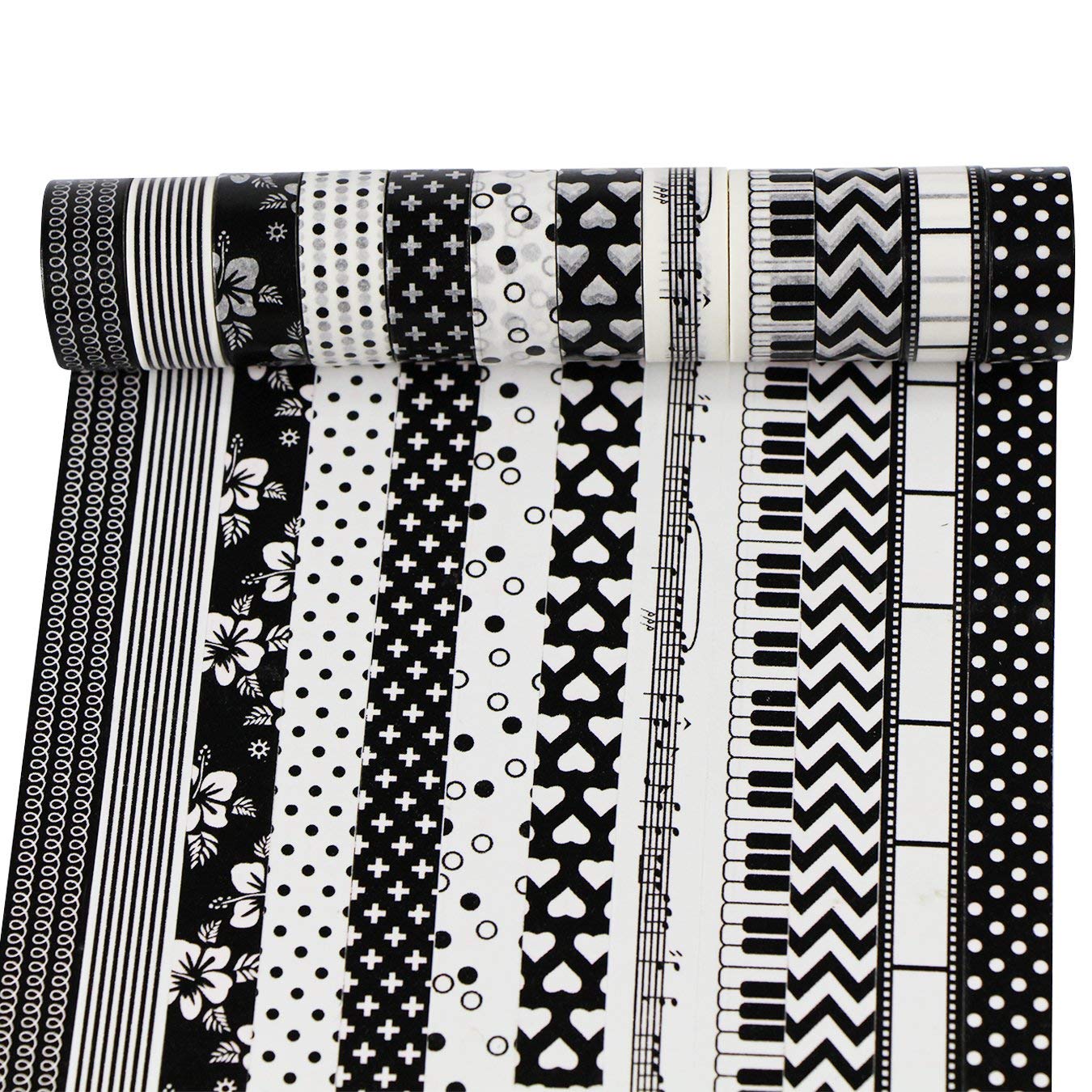 12pcs Decorative Washi Tape Masking Tape Adhesive Scrapbooking DIY Craft Gift (Black)