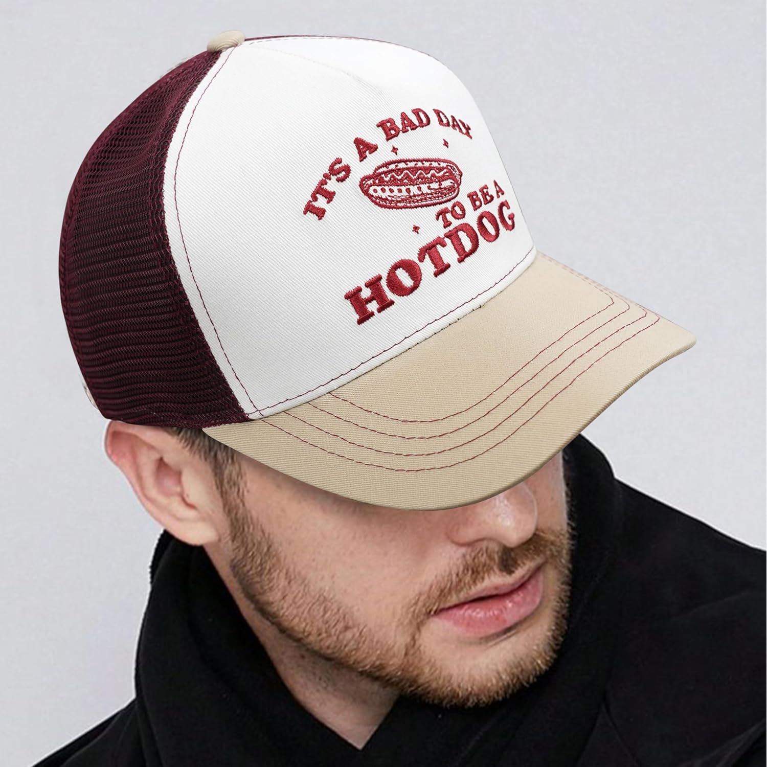 Snapback Trucker Hat | Embroidered Adjustable Breathable Mesh Baseball Cap for Men Women | It's a Bad Day to Be a Hot Dog