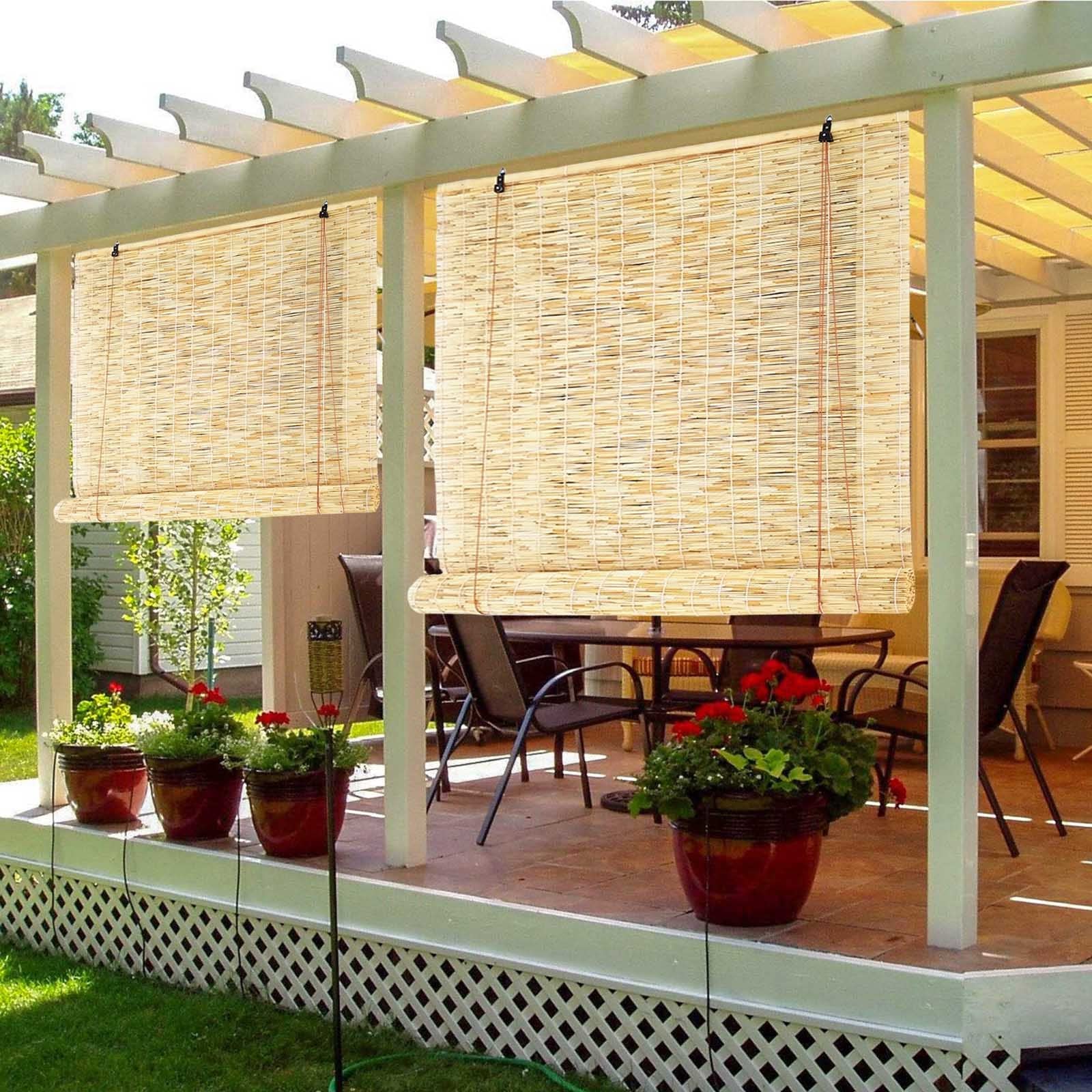 Reed Curtains Patio Shades Roll Up Outdoor Roller Blinds?Custom Size? Bamboo Blinds for Outdoor Patio Deck Porch Balcony - Lifter/Cordless Control (Color : Primary White, Size : Lifting)