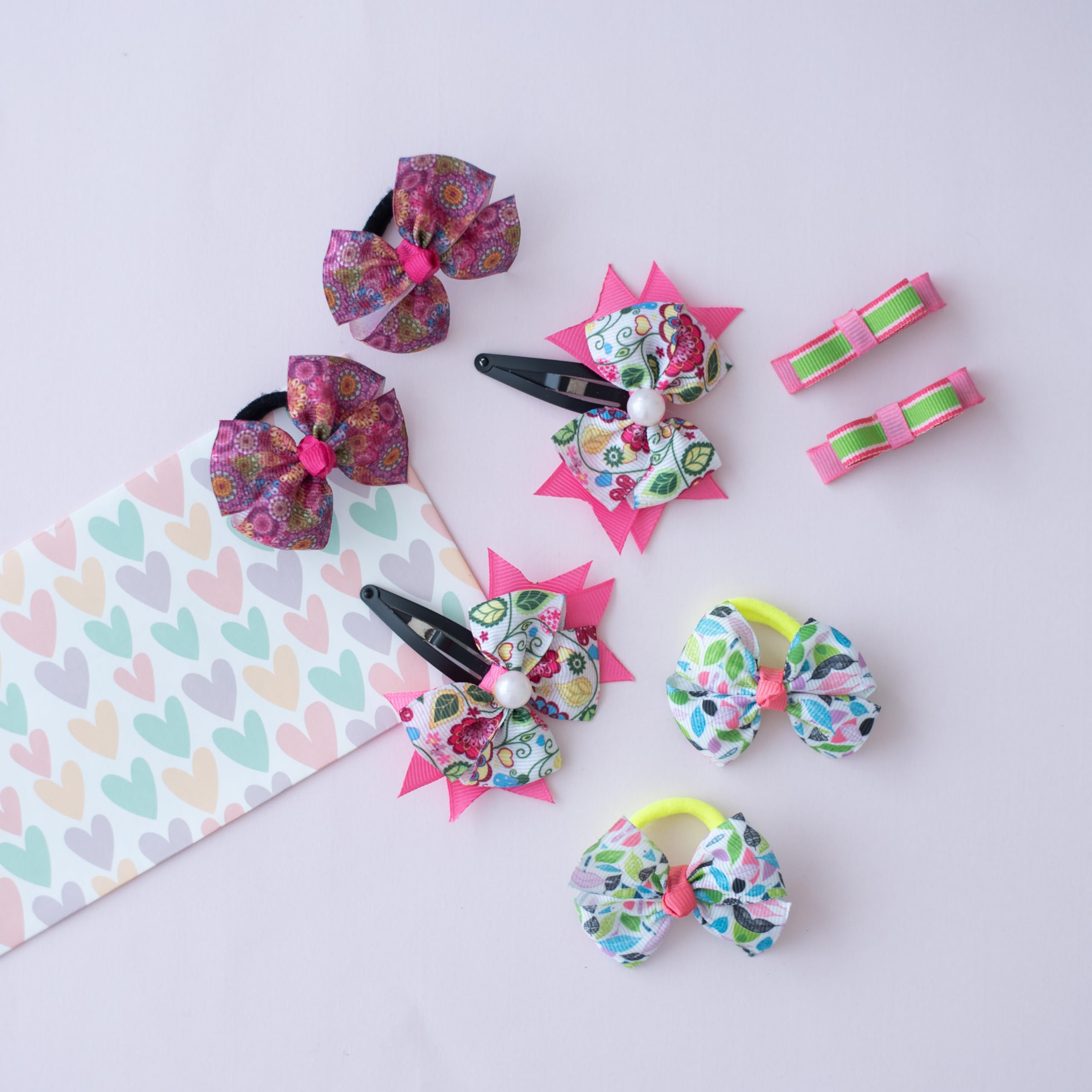 Ribbon Candy Combo Christmas silver stripped bow tic-tac pins and 3 pairs alligator clippies - Red, Black