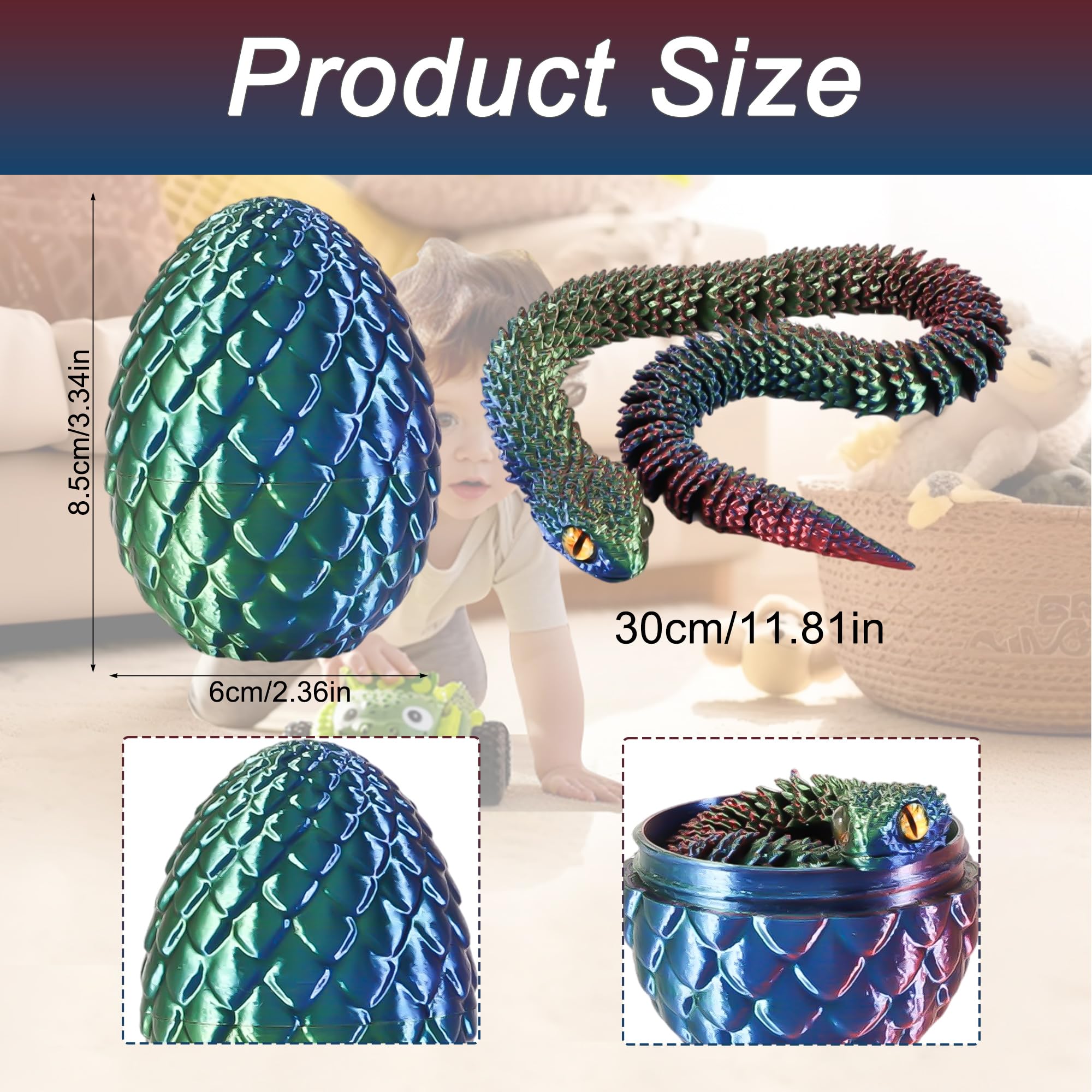 Joycabin 3D Printed Animals, 3D Printed Snake Fidget Toy, Easter 3D Printed Dragon Egg Snake Eggs - Image 2