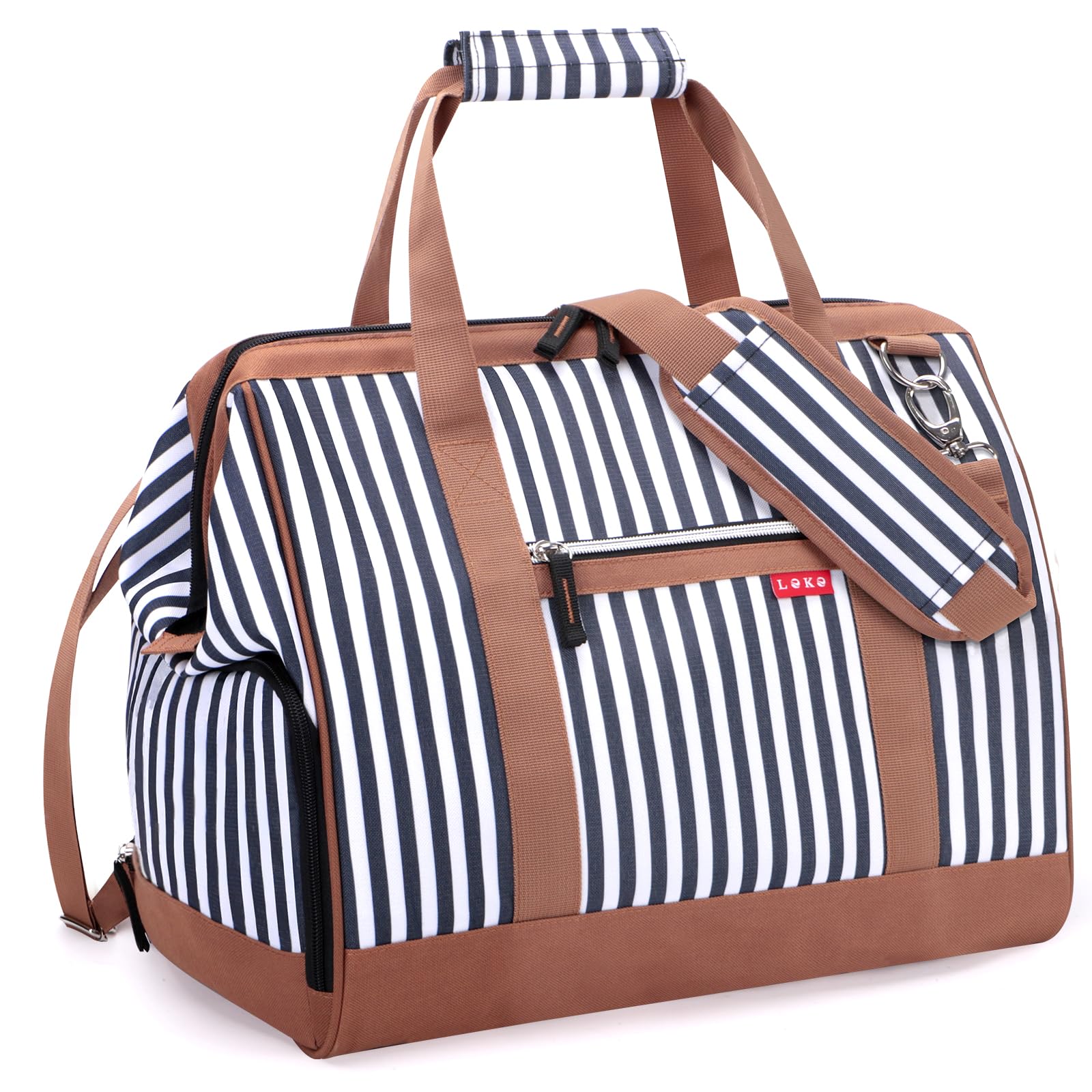 Lekesky Reisetasche Damen, Weekender Damen Mittelgroß mit Schuhfach, Großes Öffnungsdesign, 43L Kliniktasche Geburt für Reisen, Airline, Arbeit, Strand oder Freizeit (Blau Gestreift)