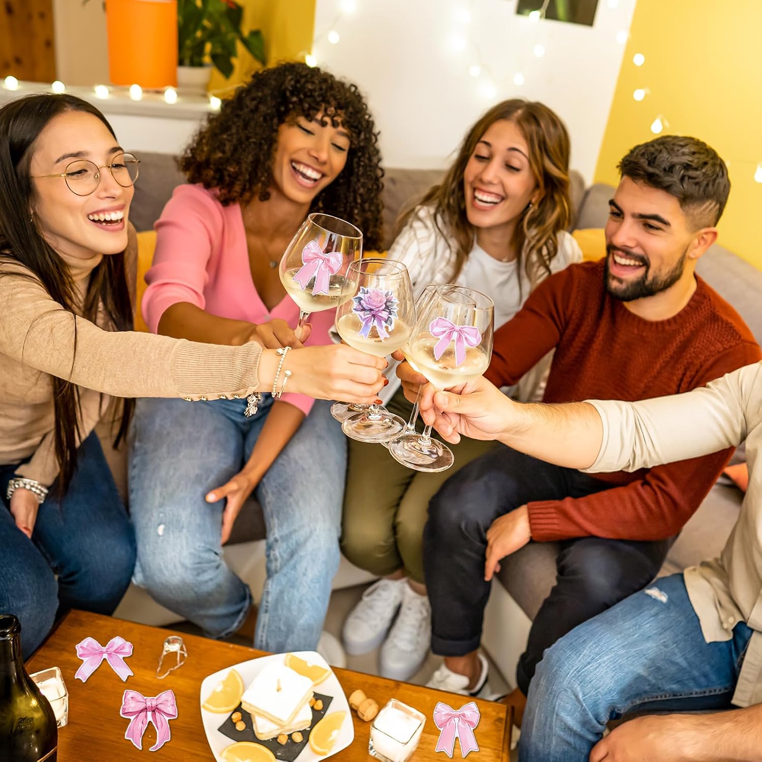 100pcs Coquette Bow Stickers, Cute Bow Knot Aesthetic Decals Waterproof Pink Bows Stickers for Water Bottle, Laptop, Scrapbooking, Diary, Phone, DIY Journal & Teen Girls Women Gifts