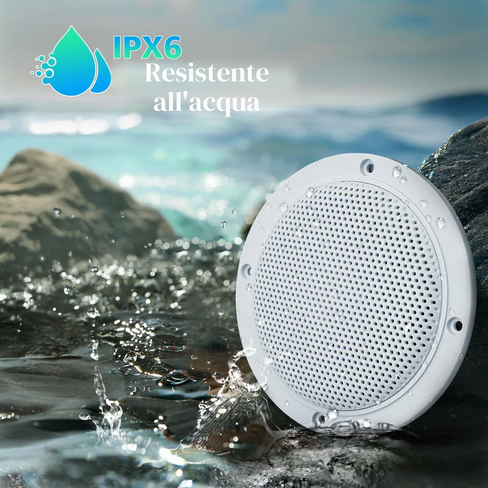 STUDIOFINIX Altoparlanti a Tetto Bluetooth Impermeabili da 10 cm per Bagno, Cucina, Casa, All'aperto, Camper, Carretto da Golf e Barca con Montaggio Incastonato(Bianco)