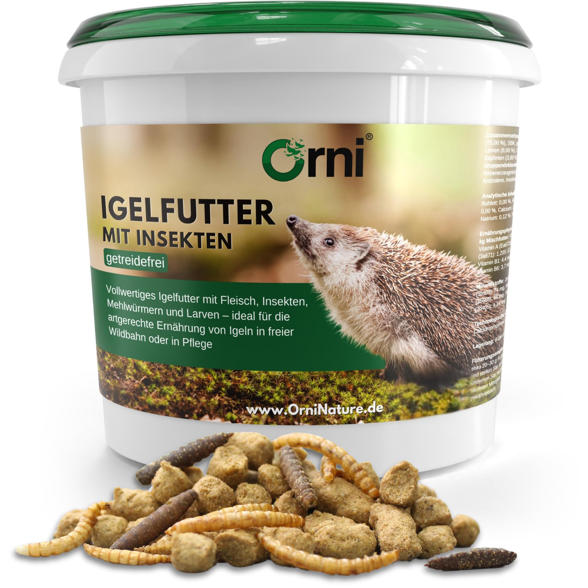 Orni Igelfutter mit Insekten ohne Getreide | 5kg |Alleinfutter für Igel | Artgerecht | getreidefrei | Trockenfutter mit Mehlwürmer Seidenraupen und hohem Fleischanteil