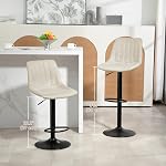 HOMCOM Adjustable Bar Stools Set of 2, Leathaire Swivel Barstools with Back and Footrest, Upholstered Bar Chairs for Kitchen, Dining Room, Home Pub, Cream White