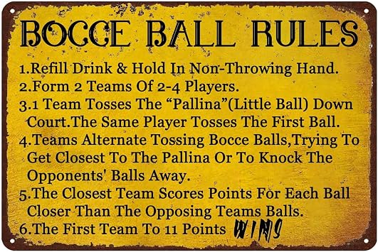 قواعد الكرة Bocce علامات القصدير خمر ملصق معدني مضحك الرياضة لوحة القصدير، ريفي قواعد التهديف ملصق المنزل مقهى المرآب رجل الكهف بار الجدار ديكور 8 x12 بوصة