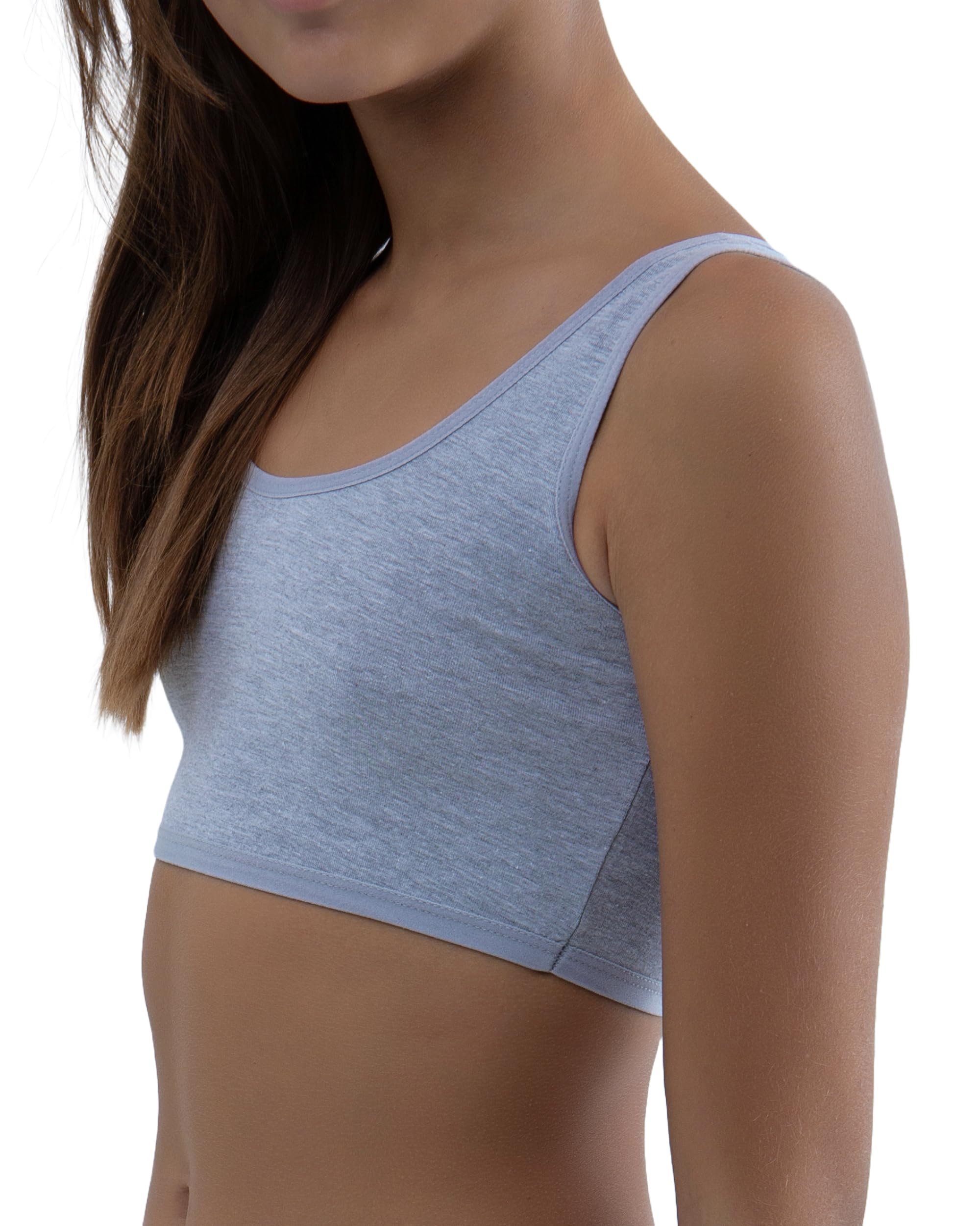 MOR Confezione da 6 bustini da bambina, comodi reggiseni in cotone senza ferretto, biancheria intima per adolescenti, colori basici, 9-15 anni