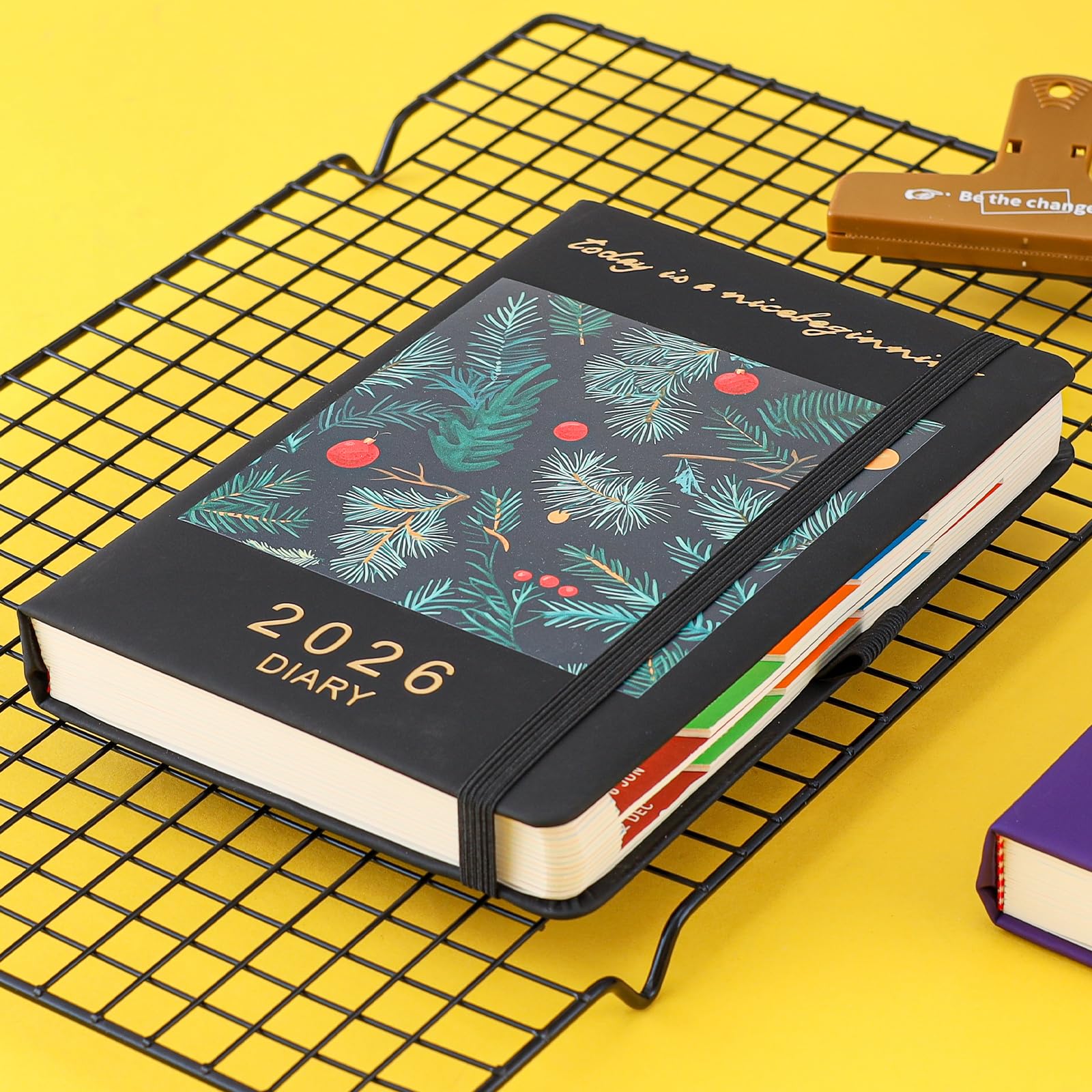 Diary 2026 Day to Page A5,Organsier Daily Planner from Jan 2026-Dec 2026,Schedule Diary Monthly View with Pen Holder,Coloured Side Tabs,Inner Packet (Black, A5) - Image 3