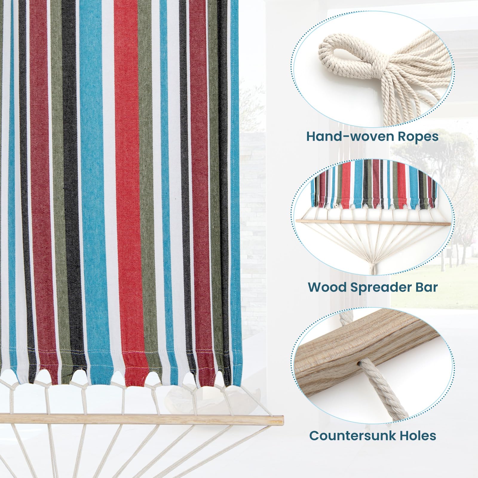 KOMFOTTEU Hamac avec Support en Métal et Sac de Rangement, Charge 150 kg | Lit Suspendu sur Pied, Style estival coloré, pour Jardin, Camping, Plage, 210 x 100 cm