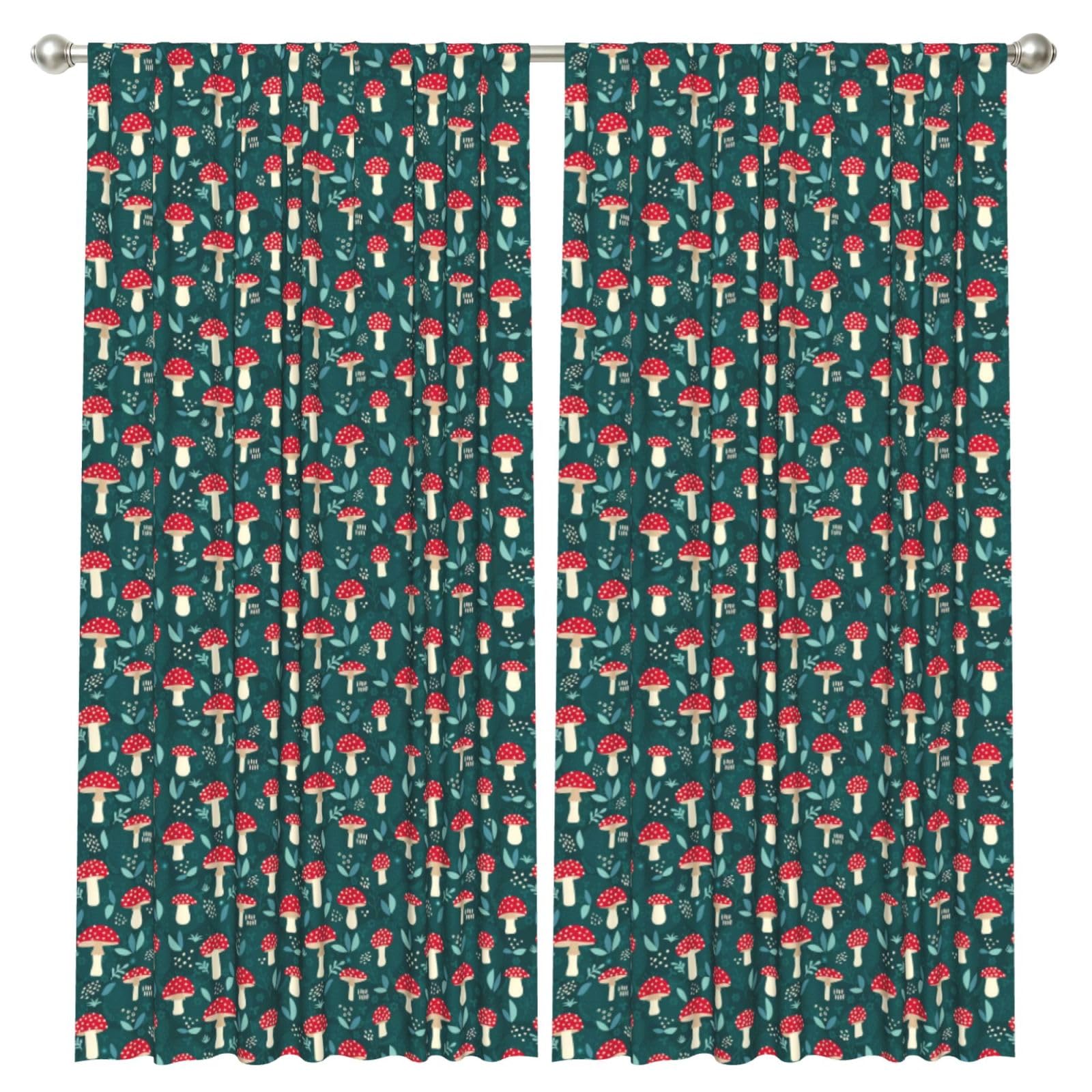 InOmak Red Mushrooms, 2 Panels Window Curtains 52 x 84 Inch Blackout Curtains for Living Room Bedroom