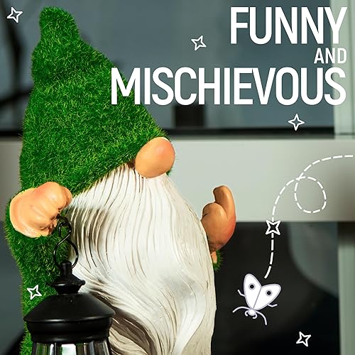 Miniatura 4 de Gnomo de jardín 11.8, gnomos divertidos con linterna solar, estatuas de jardín al aire libre, gnomos de jardín divertidos para decoración de patio