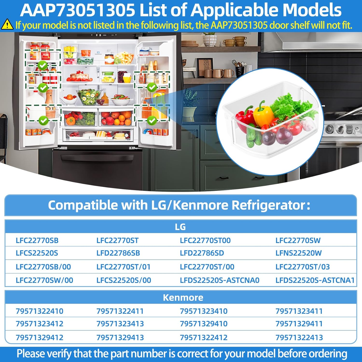AAP73051305 Refrigerator Door Shelf Bin Compatible With Kenmore LG Refrigerator Door Bin LFC22770ST LFC22770ST00, Door Basket Assembly AAP73051305 Replace Parts AP5959449 3190323 PS11700735 PD00031222