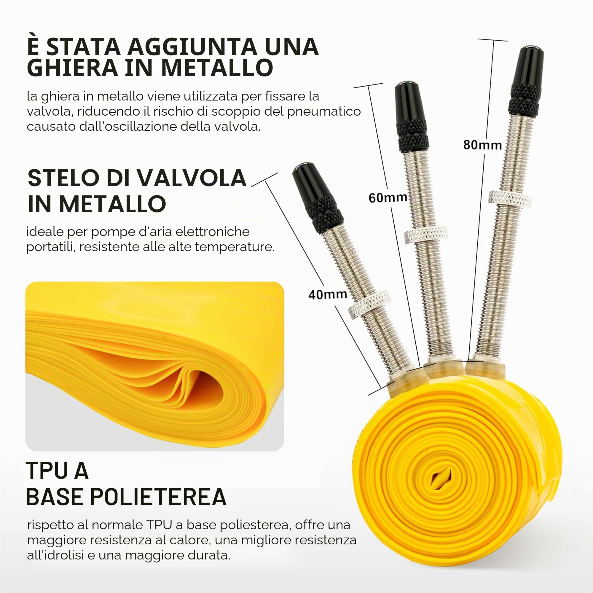 Thinvik Camere d'Aria TPU- Valvola Presta in Metallo 40/60/80mm per Bici da Corsa, MTB e Gravel - 700x18-32c/33-50c/29"/27.5" - 2 Pezzi (1 Paio)