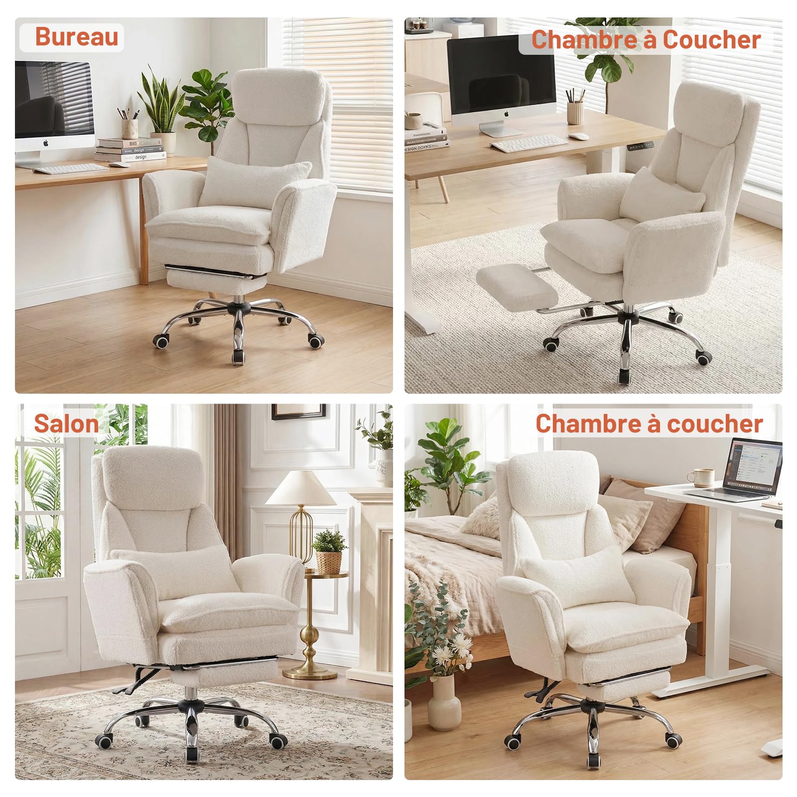 Chaise de Bureau Ergonomique avec Accoudoirs Réglables 5 Niveaux, Repose-Pieds, Soutien Lombaire, Hauteur Réglable, 200kg, Blanc