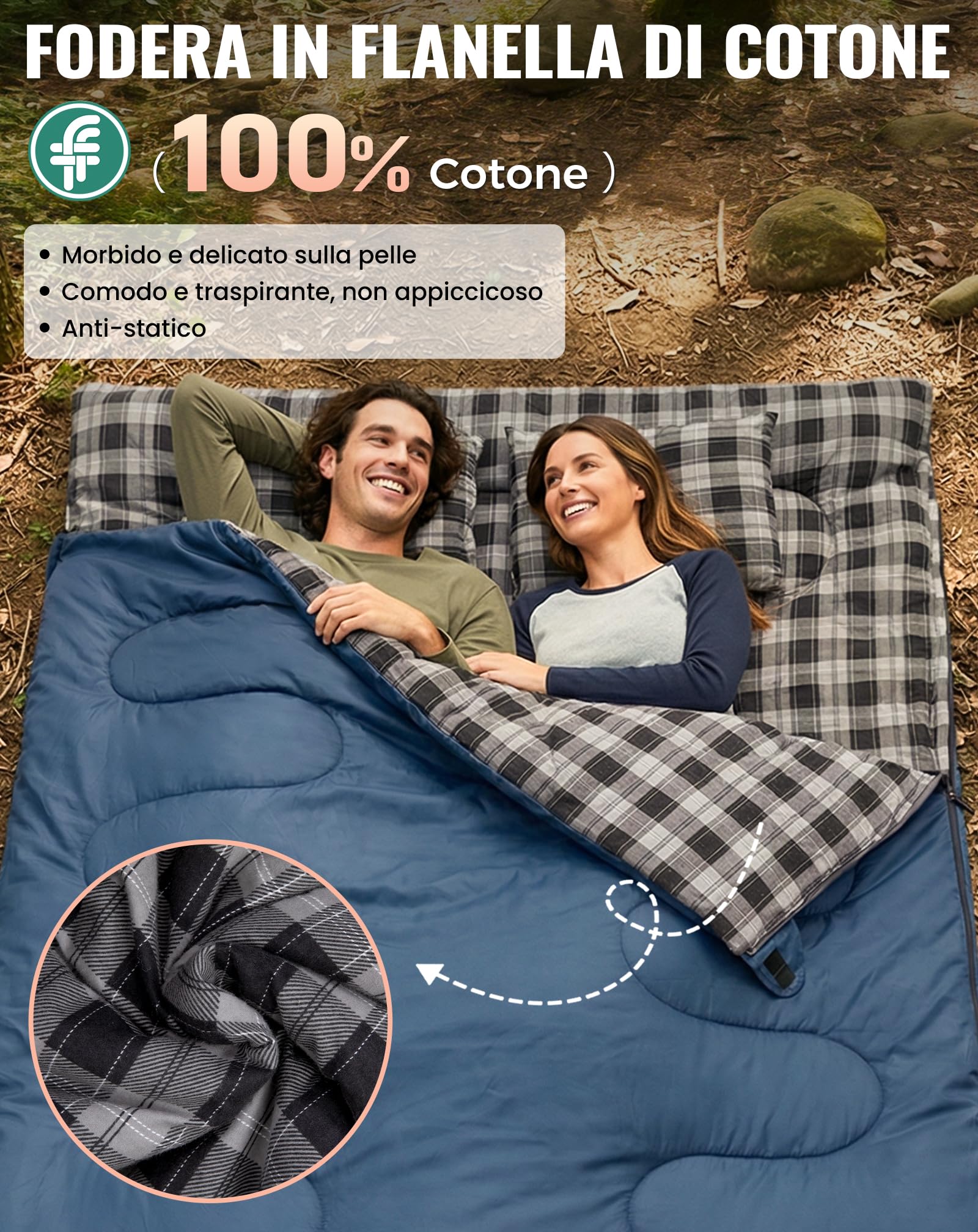 KingCamp Sacco a Pelo Matrimoniale Extra Grande, Sacco a Pelo 4 Stagioni Enorme 220x150cm con 2 Cuscini,Separabile in 2 Sacchi a Pelo Singola,Portatile Comodo Campeggio Leggero con Custodia