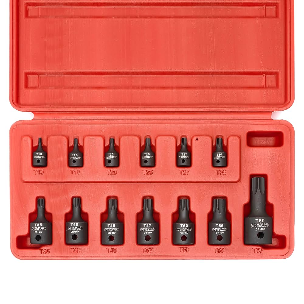 NEIKO 10282B 13 Piece Security Torx Socket Bit Set, 6 Point