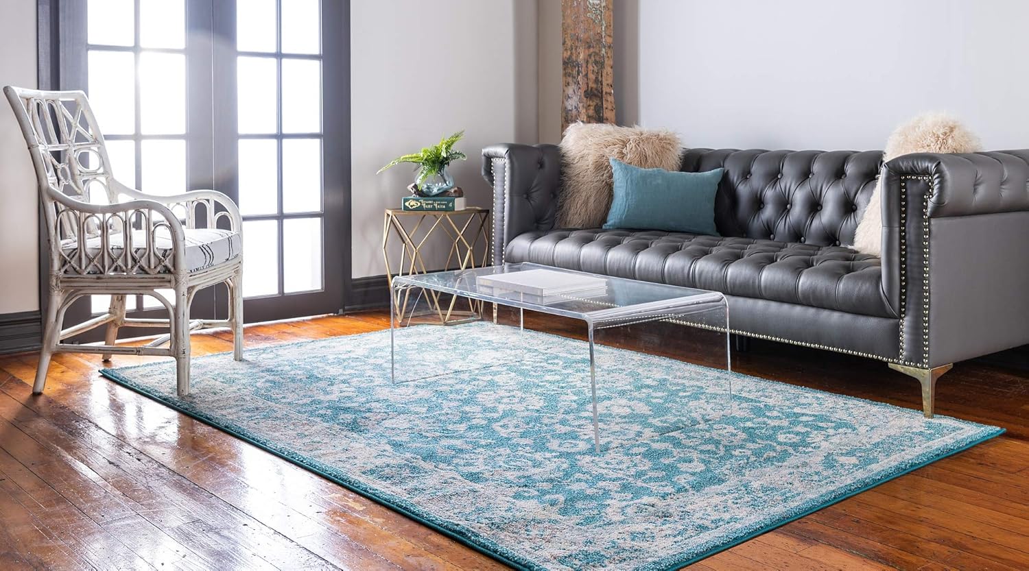 Unique Loom Penrose Collection Distressed Traditional Vintage Floral Area Rug, 5 ft 3 in x 7 ft 7 in, Turquoise/Beige