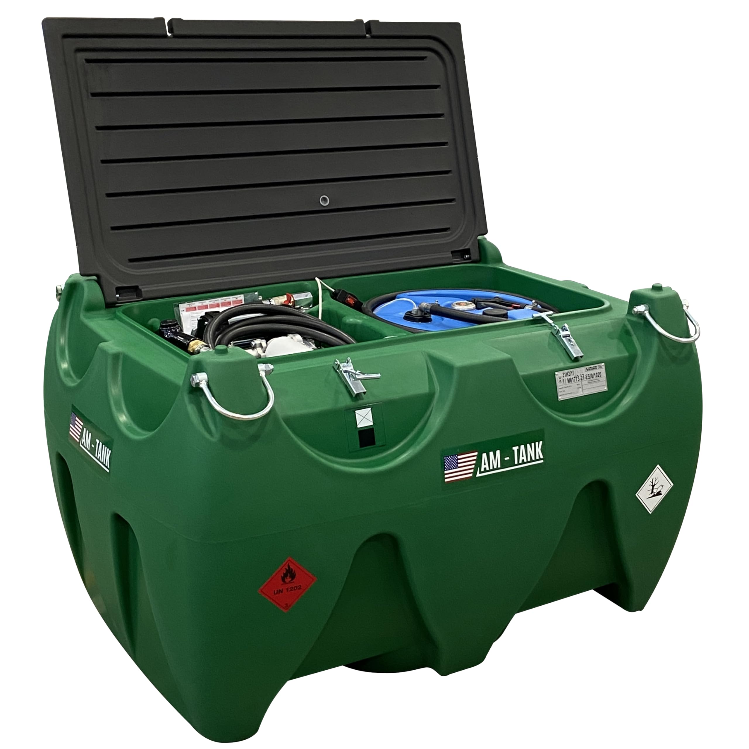 AM-TANK 236+26: Portable Combo Tank 236 gal Diesel + 26 gal DEF, 18 gpm 12V pump, Water and Particulate Filter, 13ft Hose, Auto-nozzle and a DEF