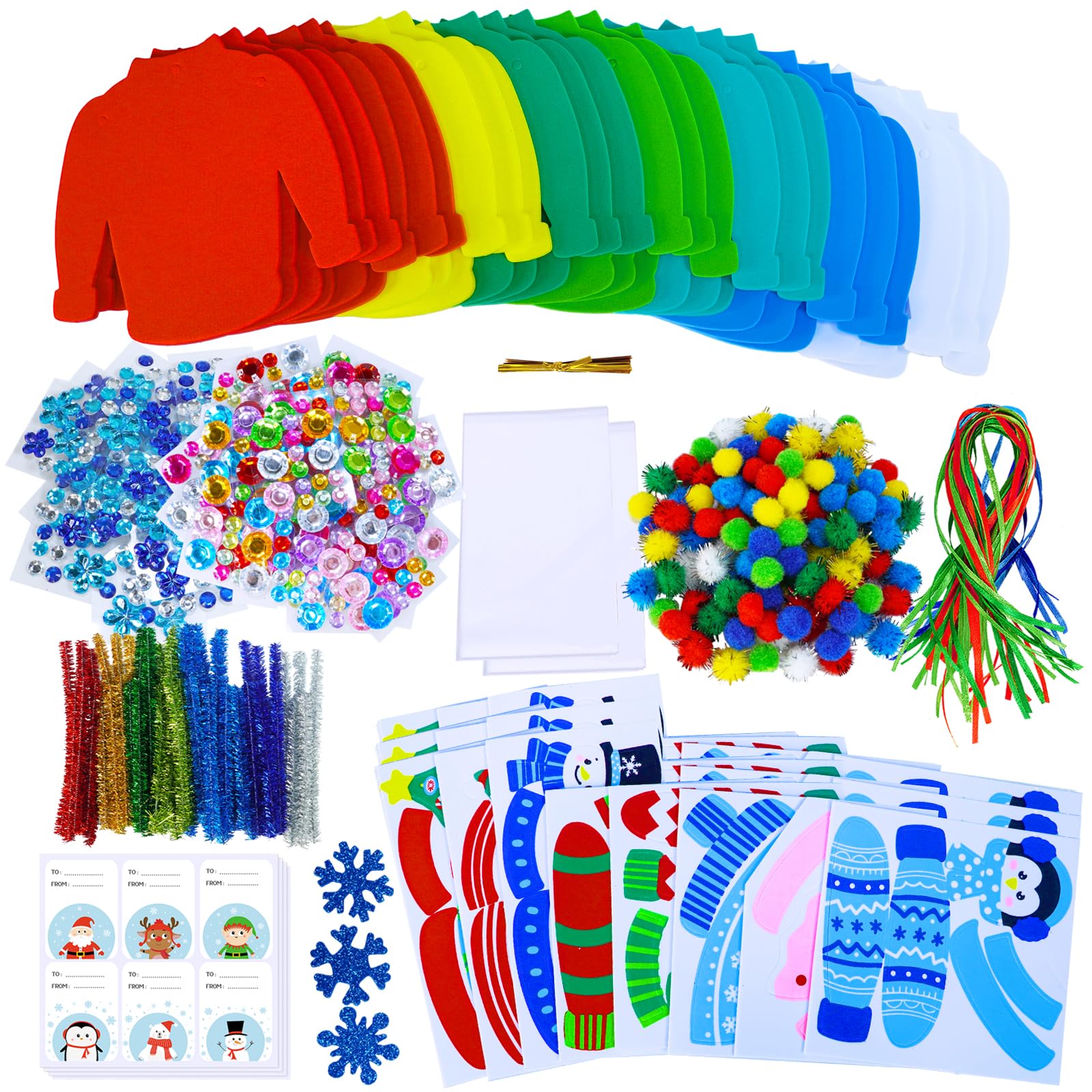 Winlyn 24 juegos de manualidades de Navidad, manualidades de invierno, adornos de suéter feo, decoraciones festivas, calcomanías de espuma para niños, vacaciones, hogar, aula, actividades artísticas,