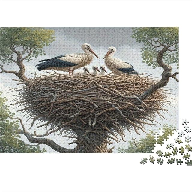 Nido de Cigüeña Rama de Árbol Puzzle de 1000 Piezas Puzzle para Adultos Vista del Nido Puzzle para Toda…