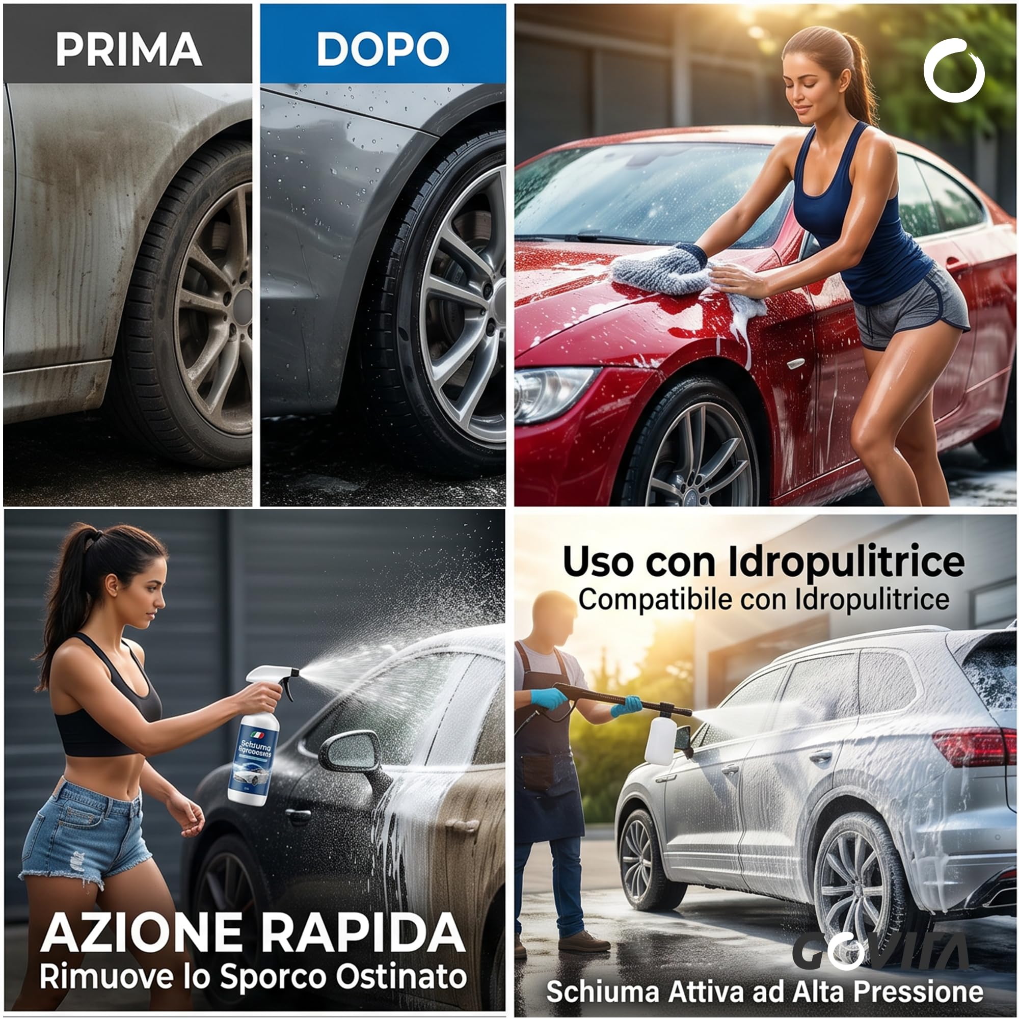 GOVITA, SgrassaMax, Detergente Schiumogeno Concentrato, Per Idropulitrice, Alto Potere Lucidante, Non rovina le Plastiche, Ideale per Prelavaggio Auto, 5L (8)