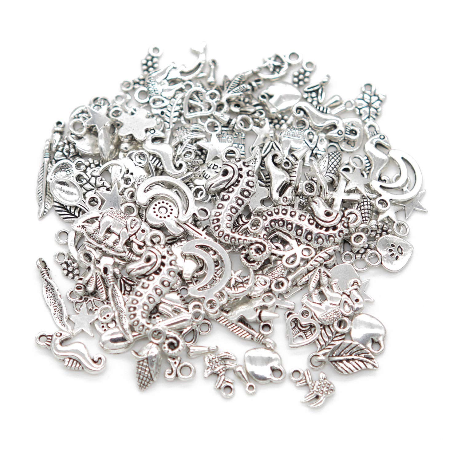 DIY Crafts Pack Of 25 Pcs 25x1, Antique Silver, Random Mixed Tibtan Silver Beads Charms Pendants for DIY Jewelry Making Accessories Christmas Gift Shipp(Pack Of 25 Pcs 25x1, Antique Silver)