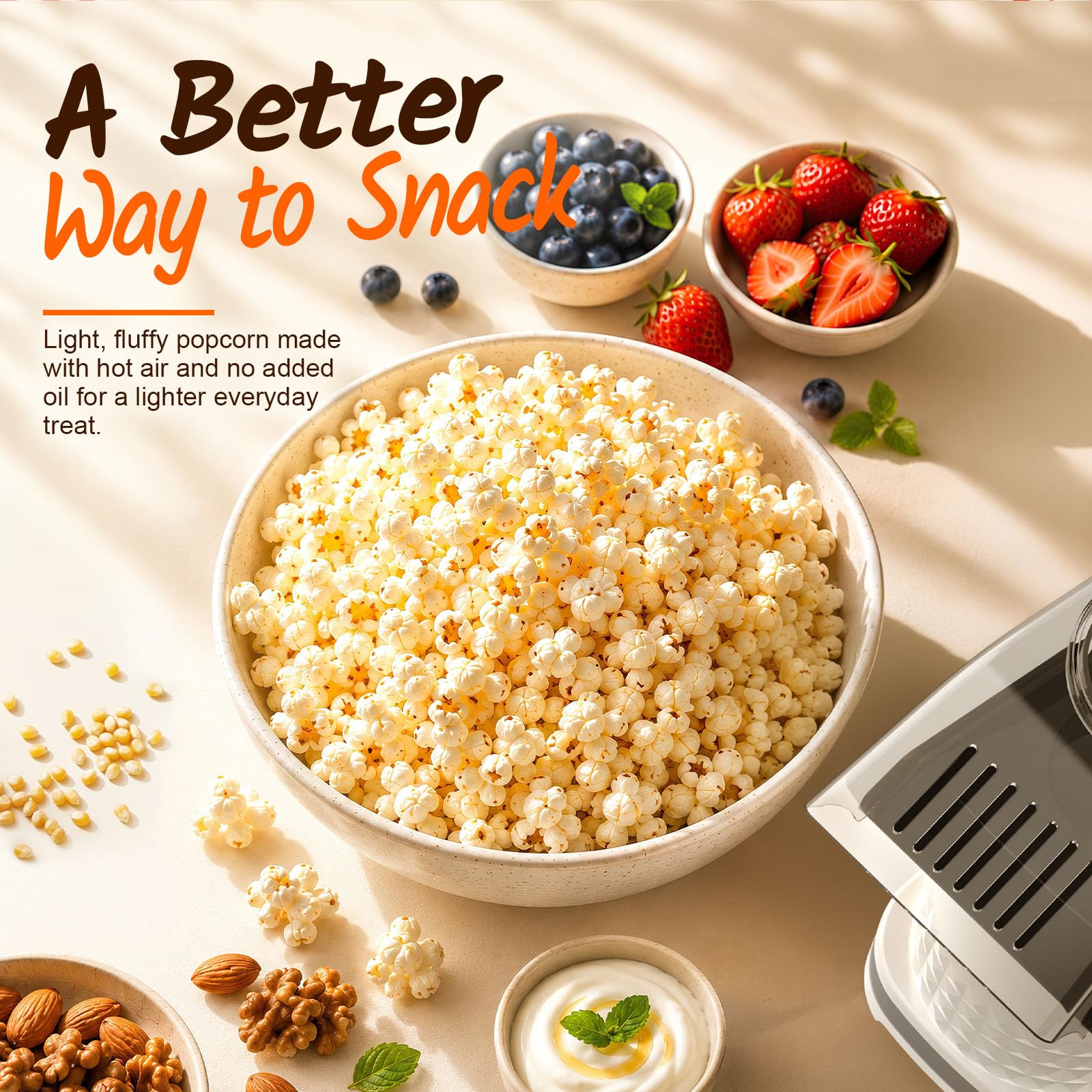 Máquina de palomitas de maíz de aire caliente, 1200 W y 4.5 cuartos de