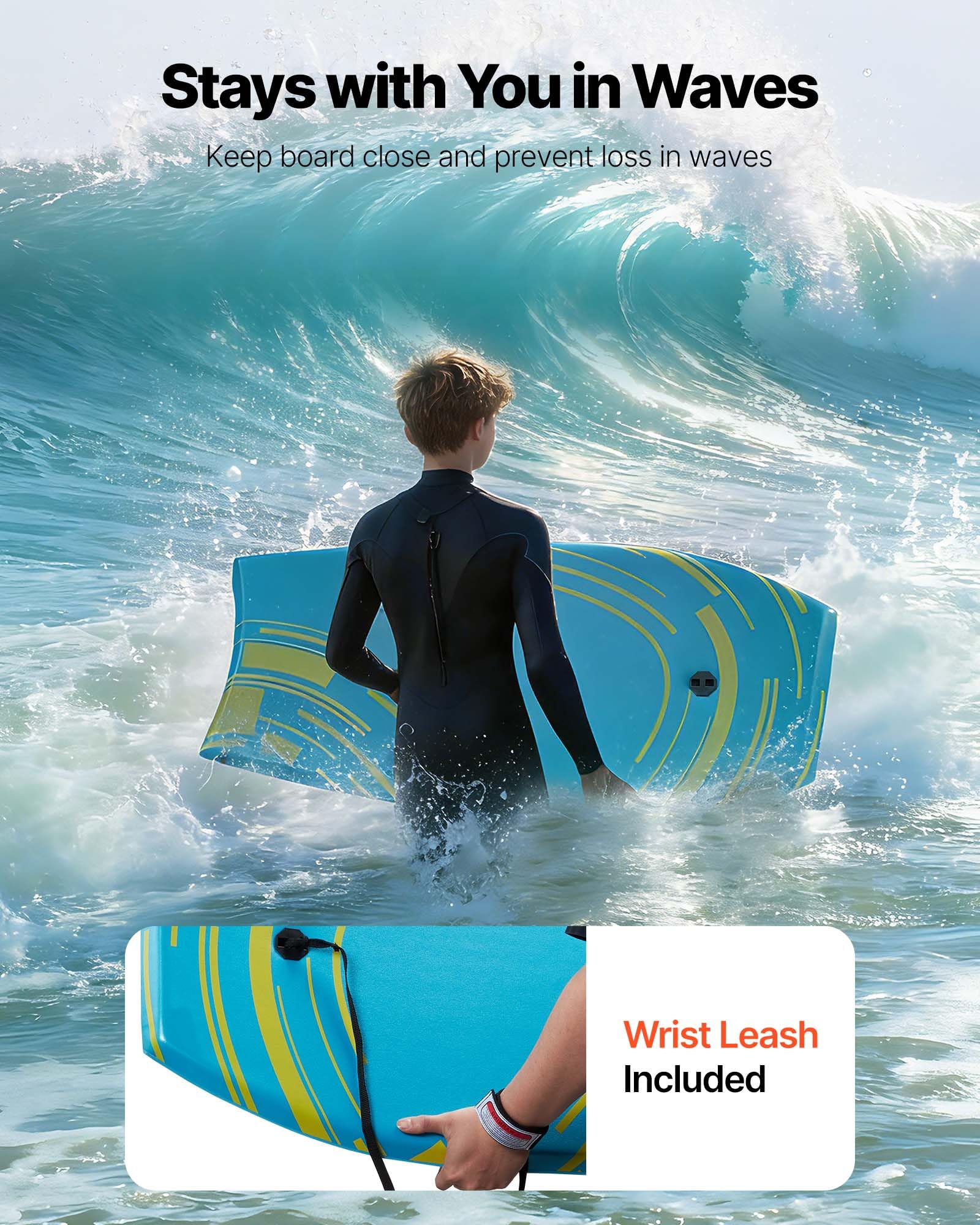 VEVOR Tavola Bodyboard 105,5 x 52 cm Tavola da Onda in IXPE HDPE in Schiuma EPS Tavolina da Surf con Laccio da Polso, Protezione UV per Principianti Carico max 82 kg, Tavolina Nuoto da Mare