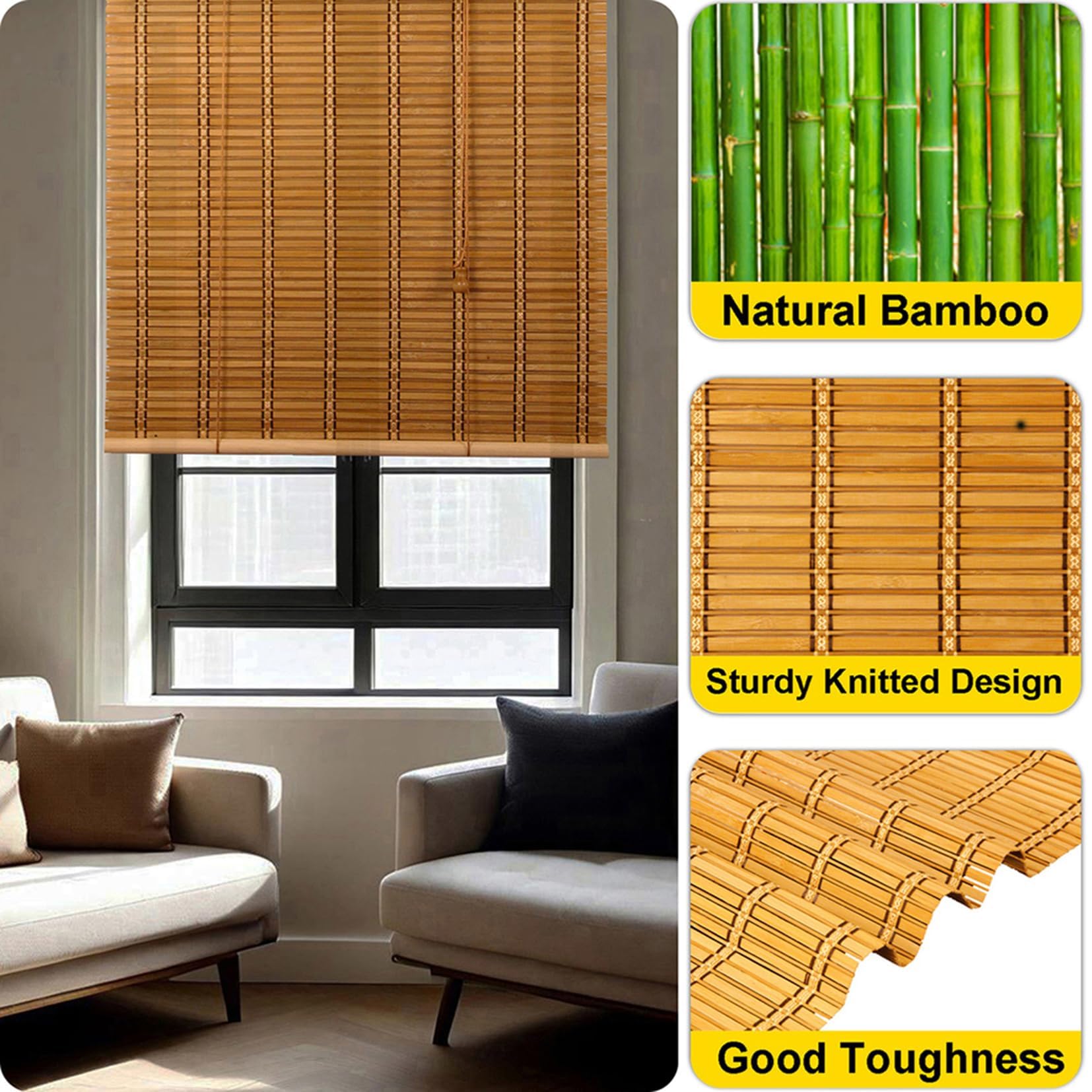 Store Enrouleur Bambou Naturel,Store Occultant en Bambou Exterieur,Stores À Rouleaux Romains,75% Protection Solaire Intimité Écran,Respirant/écologique/Naturel 150x180cm