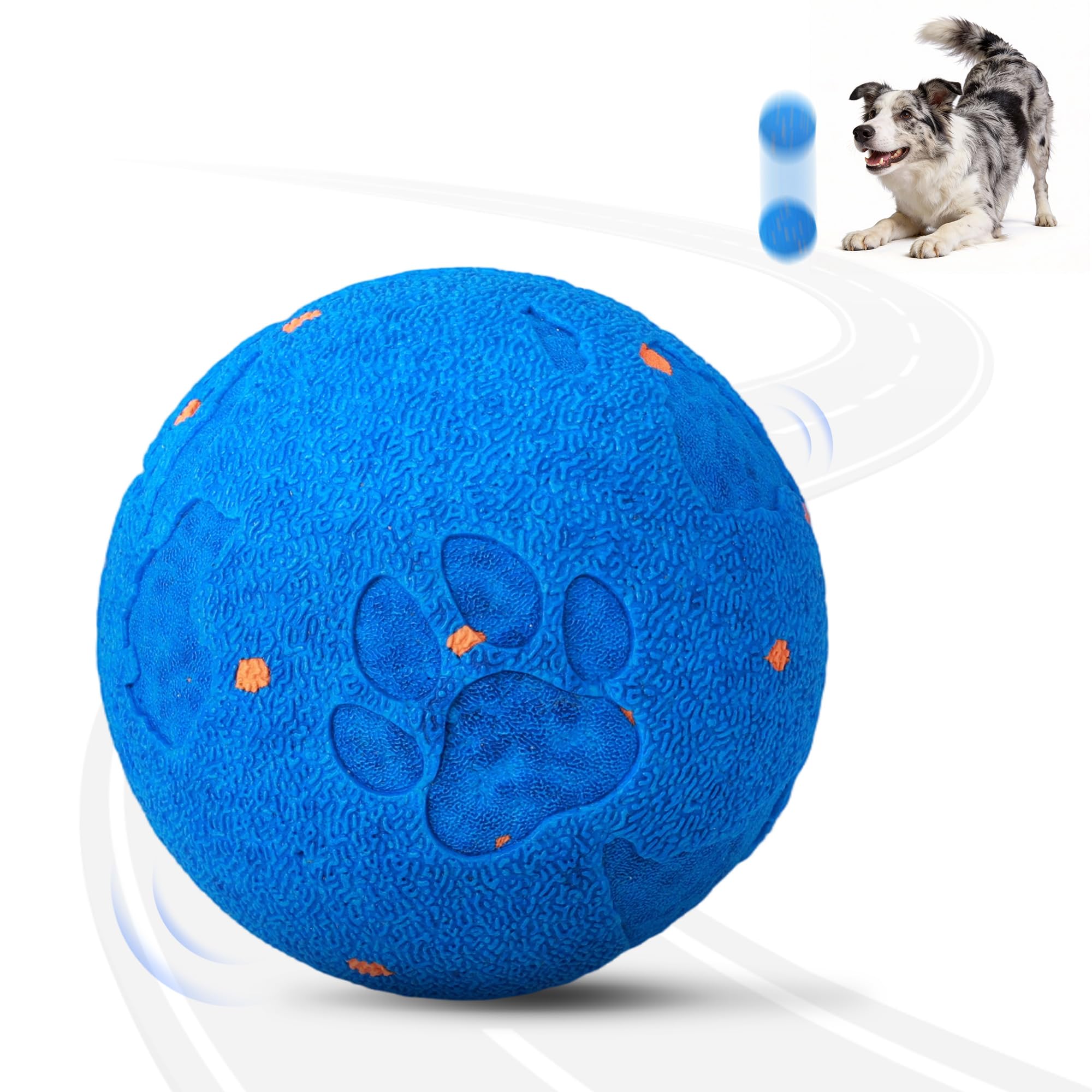Pet Prime Balle Interactive pour Chien avec 2 Modes – Coque E-TPU Silencieuse & Sauts Intelligents – Design Carte du Monde et Empreinte de Patte, 83mm
