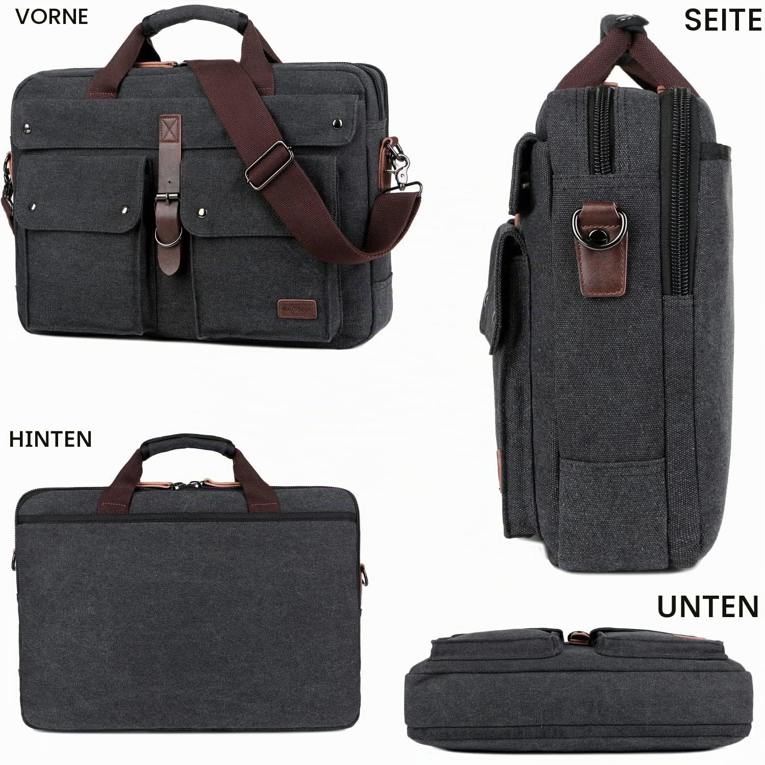 Baosha Herren Umhängetaschen Aktentasche Laptoptasche für 17 zoll Laptop Männer Groß Arbeitstasche Canvas Messenger Bag Schultertasche BC-07