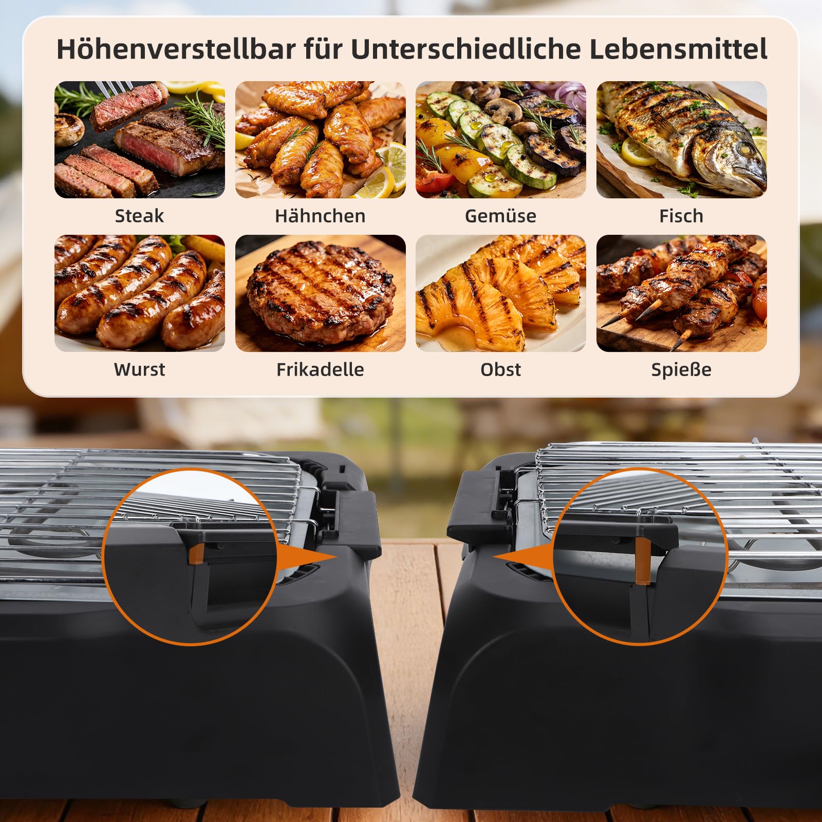 Aigostar Rauchfreier Tischgrill Barbecue Elektrogrill Elektrischer BBQ Grill 2000 Watt Antihaftbeschichtete 984 cm² Grillfläche, Abnehmbarer Fettauffangschale, Thermostat, Schwarz