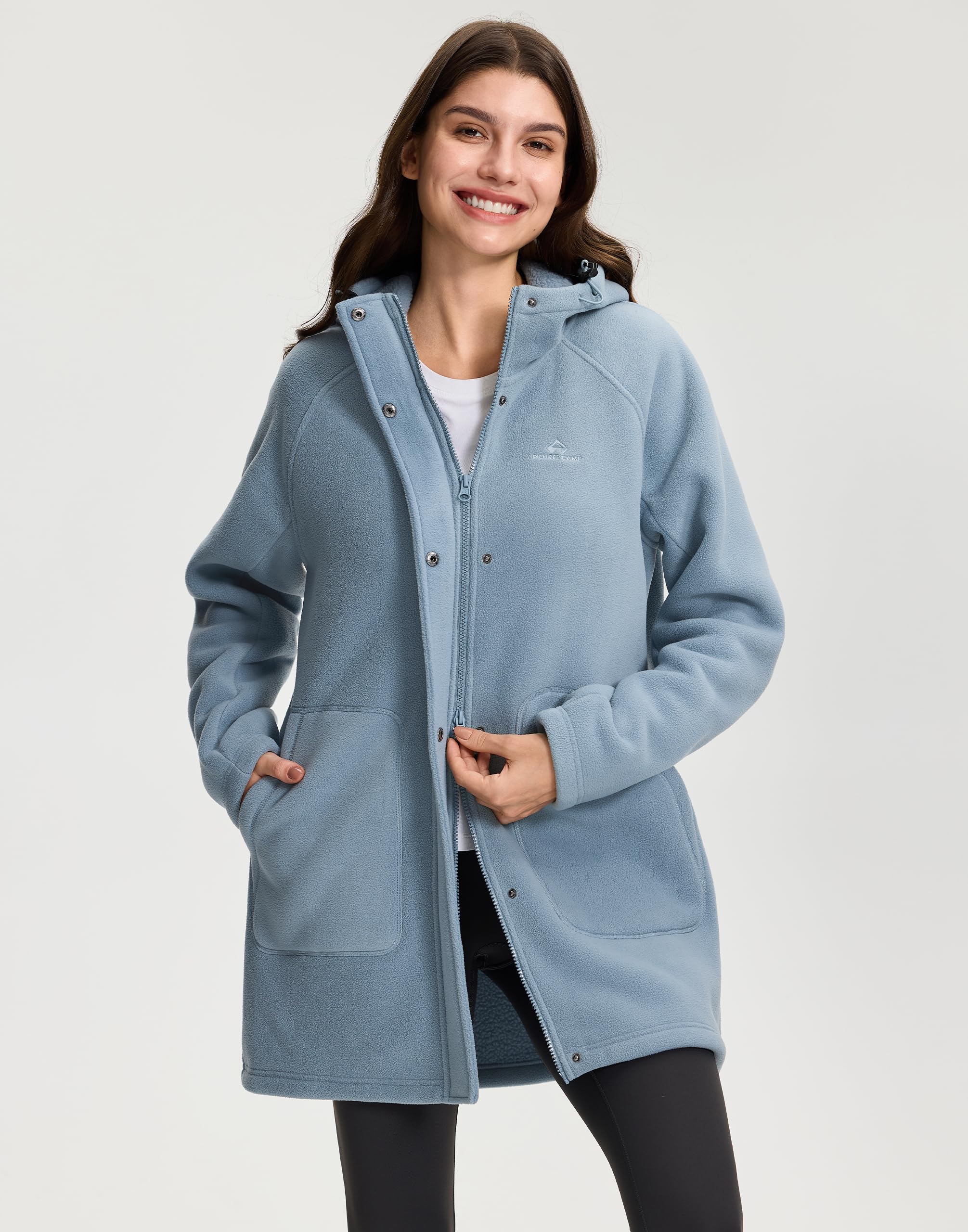 Pioneer Camp Veste polaire pour femme - Longue veste doublée - Épaisse et chaude - 400 g - Fermeture éclair intégrale - Manteau à capuche - Manteaux antistatiques - Veste d'automne et d'hiver