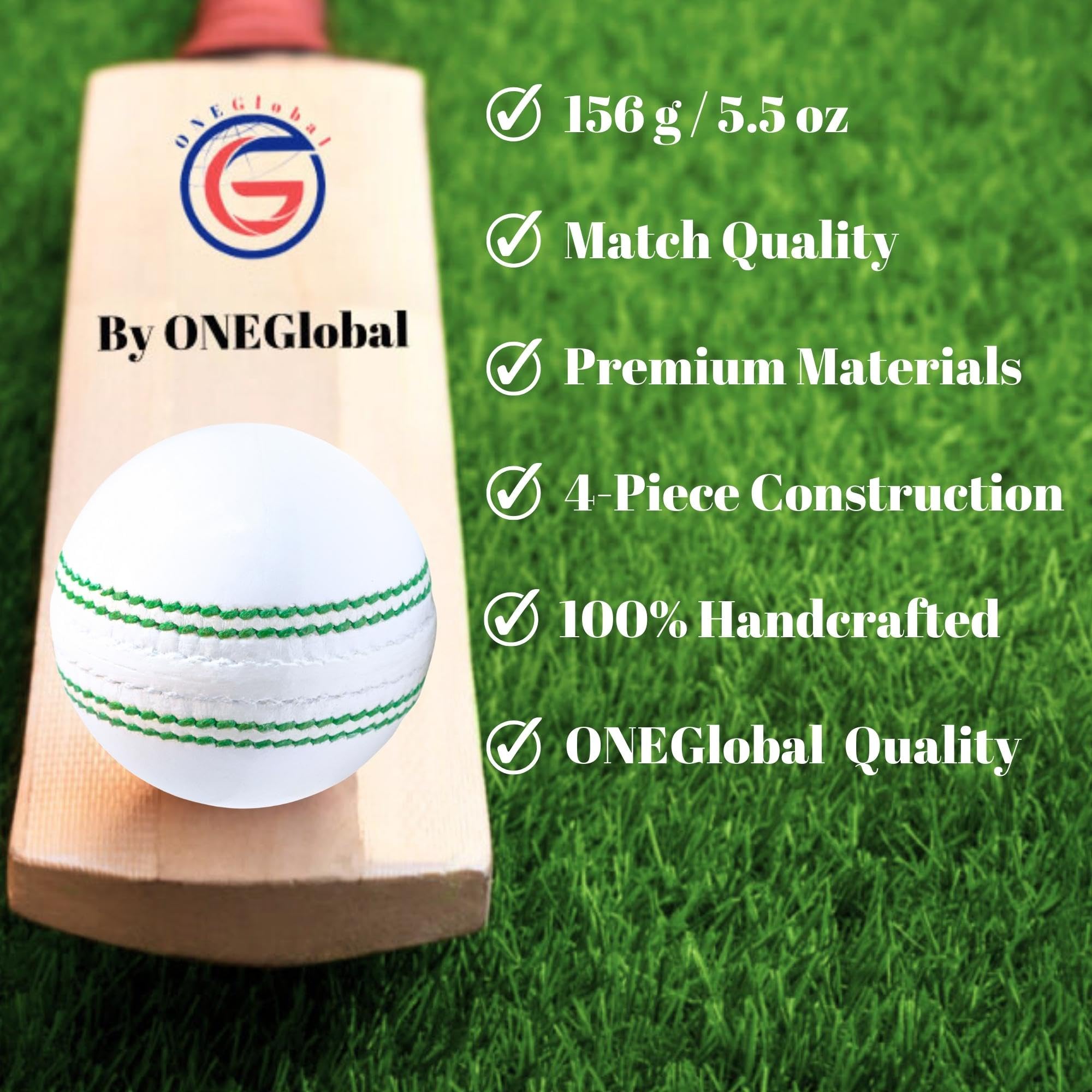 Premium Leather Cricket Ball | 100% Handcrafted, 156g - 5.5oz, 4-Piece Construction & Premium Tanned Leather | Ideal for League Matches, Tournaments, Net Practice