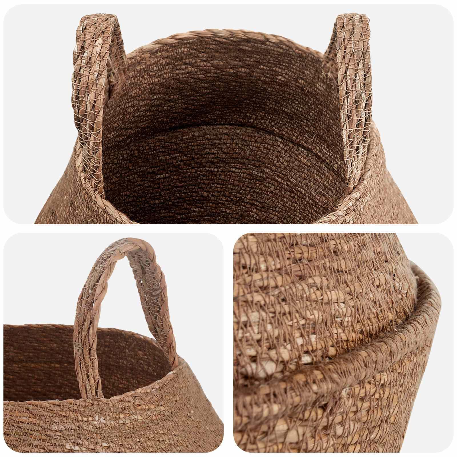 Donica na rośliny z uchwytami, zestaw 2 szt., naturalne, Ø 22 x 20 cm, w 100% z trawy morskiej, doniczka na balkon, taras, parapet, do użytku wewnątrz i na zewnątrz, pleciony wygląd, do