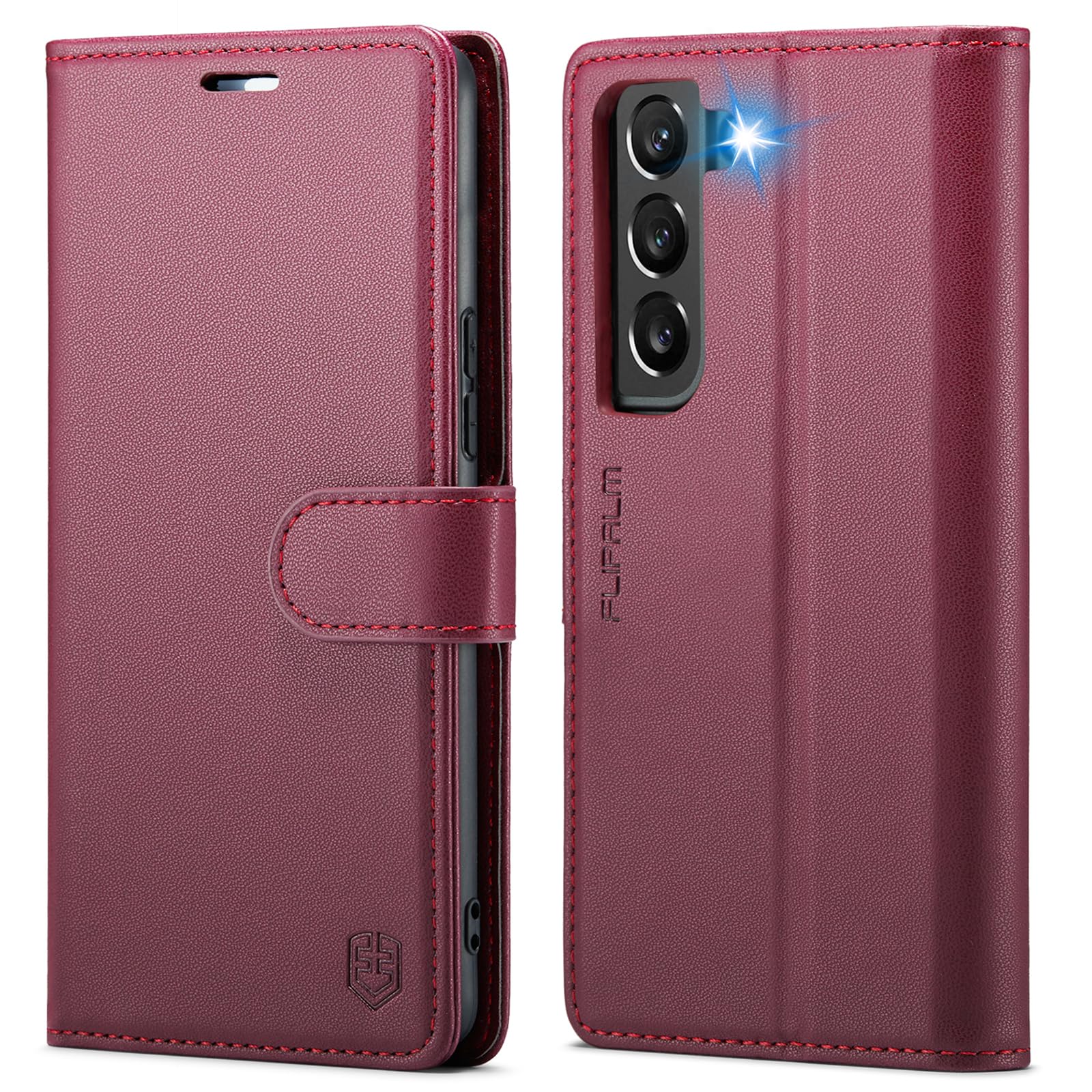 FLIPALM Wallet Case for Samsung Galaxy S22, RFID Blocking Credit Card Holder, PU Leather Folio Flip Kickstand Protective Shockproof Cover for Galaxy