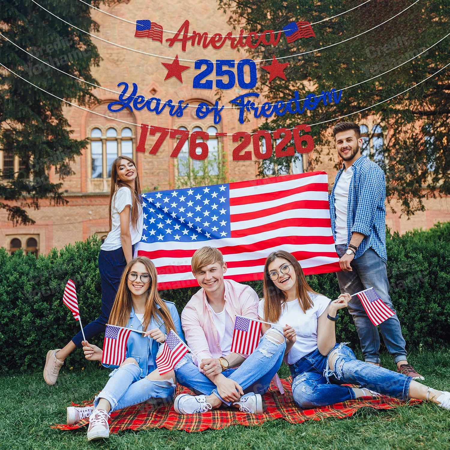 America 250 Decorations - America 250 Years of Freedom Banner, 4th of July 250th Decorations, 250th Anniversary USA Banner for Independence Day 4th of July Patriotic Decor